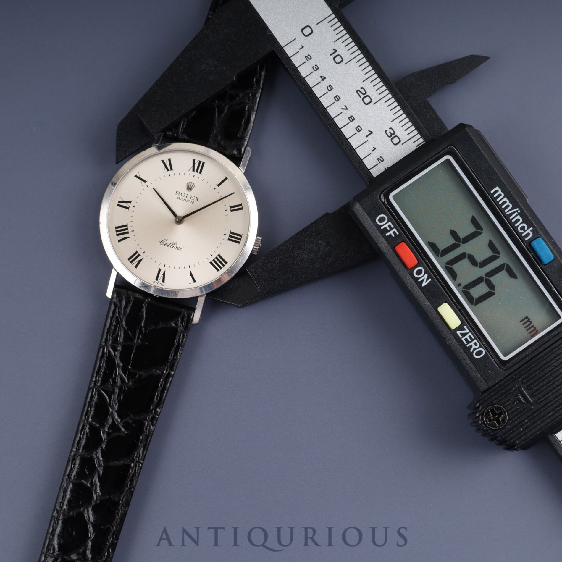 ロレックス チェリーニ 4112 手巻き Cal.1600 750 革 純正尾錠(750) シルバー文字盤 42番台(1974年) 箱 チーフ オーバーホール済み