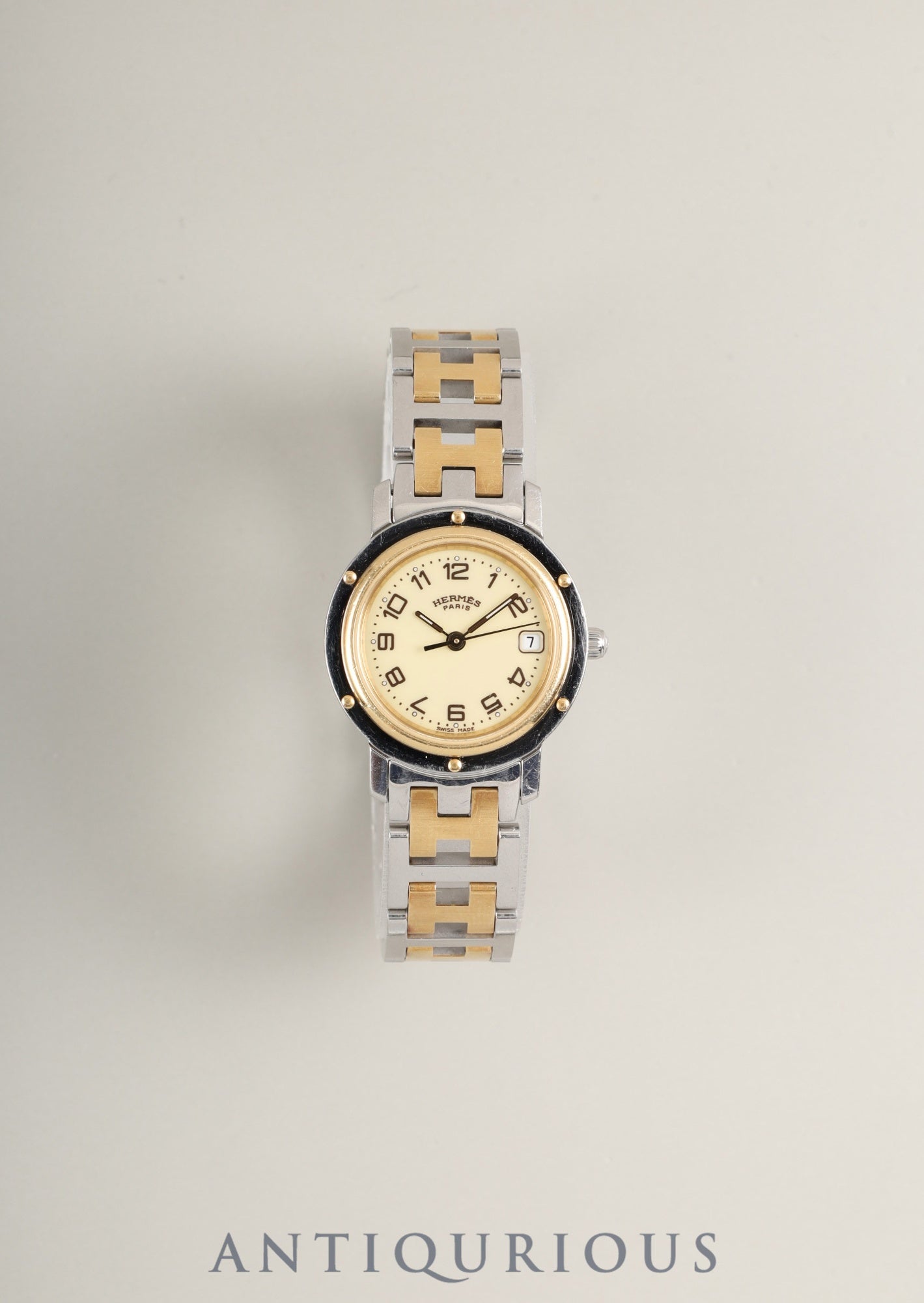 エルメス クリッパー CL4.220 クォーツ SS/GP SS/GP アイボリー文字盤 30mm 箱 冊子 保証書 ※オーバーホール済み