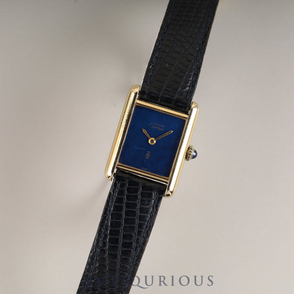 Cartier Must Tank SM Manual Winding Cal. 78-1 SV925 Genuine Leather Strap Genuine Buckle (GP) Lapis Lazuli Dial Overhauled