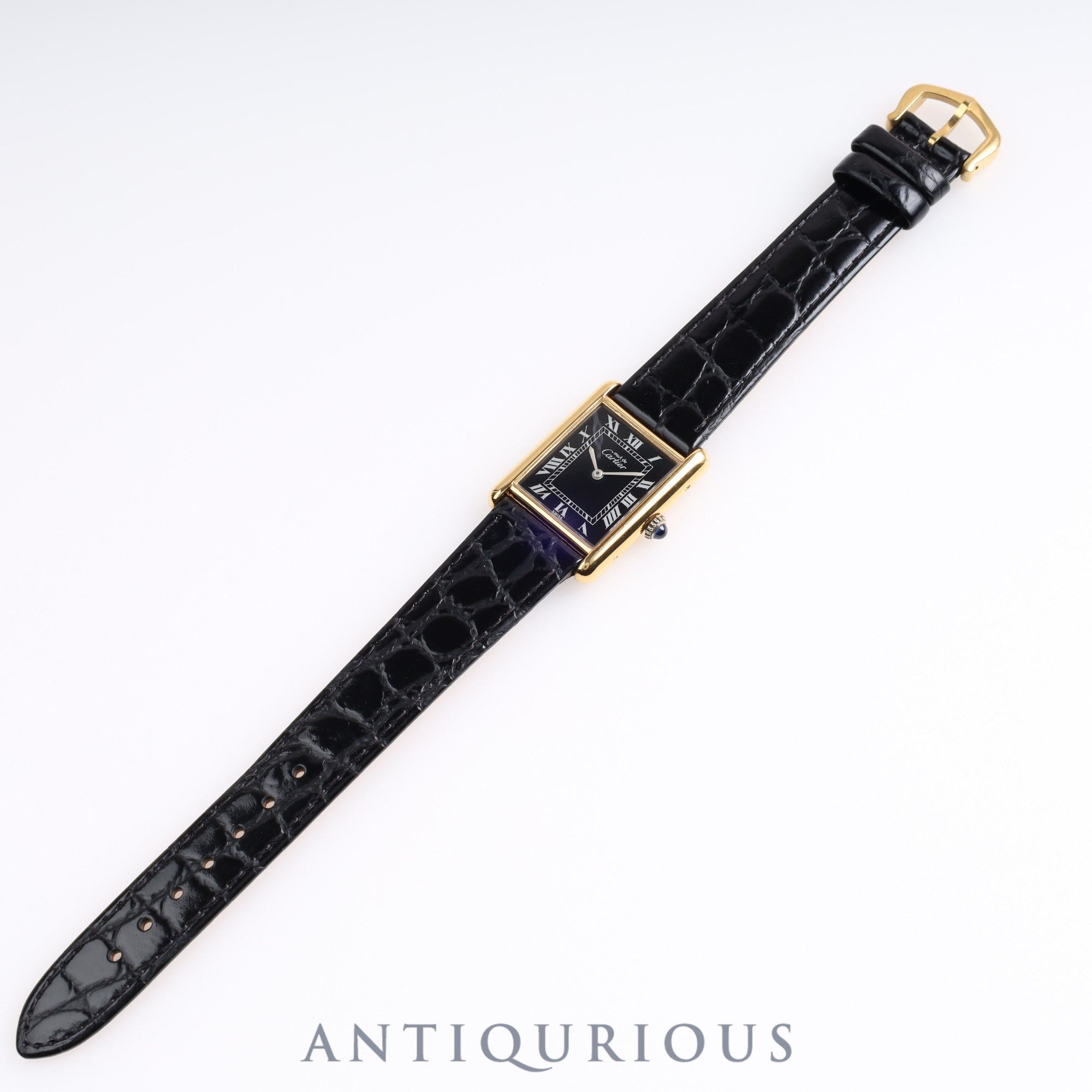 Cartier Must Tank LM Manual Winding SV Leather Black Roman Dial