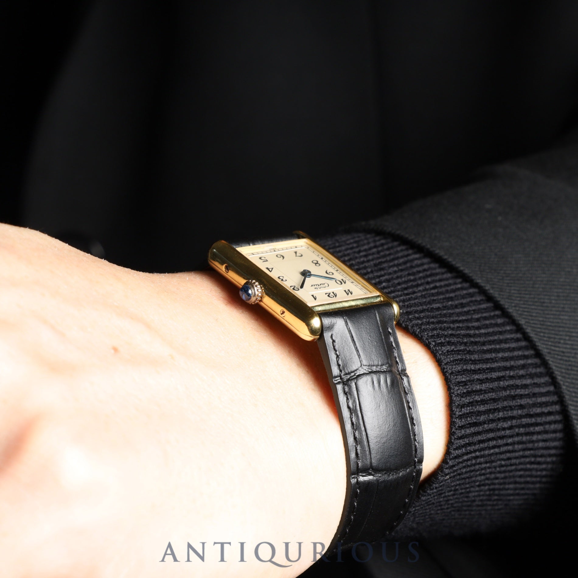 Cartier Must Tank LM 590005 Quartz Caliber - SV925 Leather Strap with Genuine D-Buckle (GP) Arabic Dial Circa 1982-1995 Overhauled and Finished to New