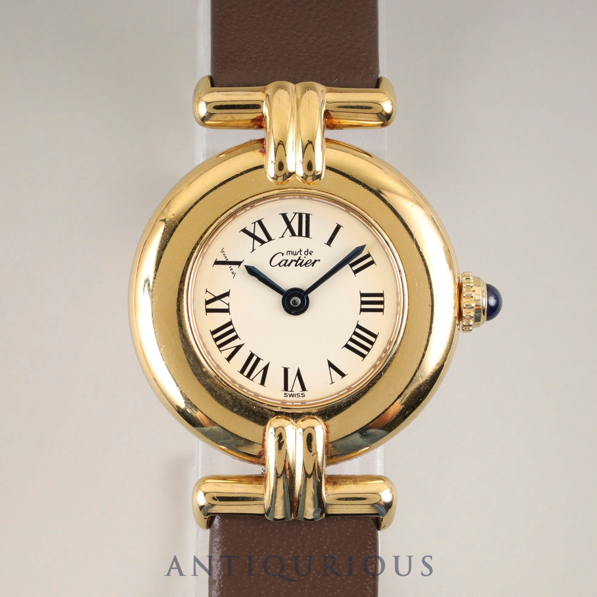 カルティエ マストコリゼ W1000653 / 590002 クォーツ Cal.90 SV925 革 純正尾錠(GP)アイボリーローマン文字盤 箱 冊子 保証書(1993年)オーバーホール済み