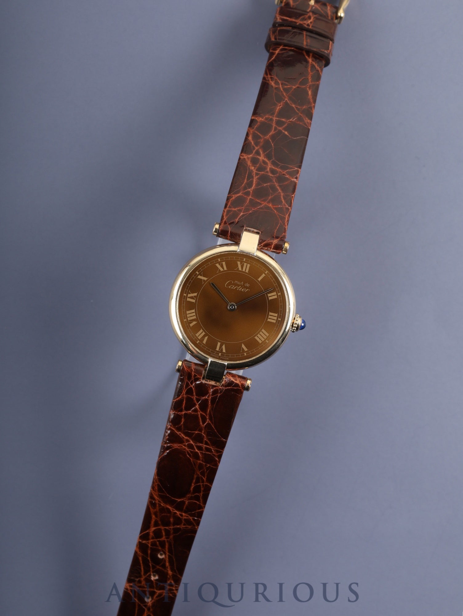 カルティエ マスト ヴァンドーム VLC LM 17 クォーツ SV925 革 純正尾錠(GP)マホガニー文字盤 保証書(1982年) カルティエブティックにてコンプリートサービス済み