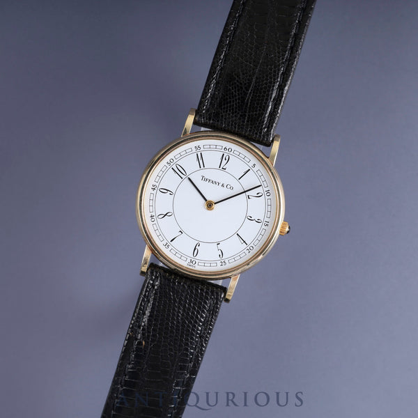 ティファニー ラウンドクラシック クォーツ Cal.ETA255.441 14K 革 社外尾錠(GP) ホワイトアラビア文字盤 オーバーホール済み