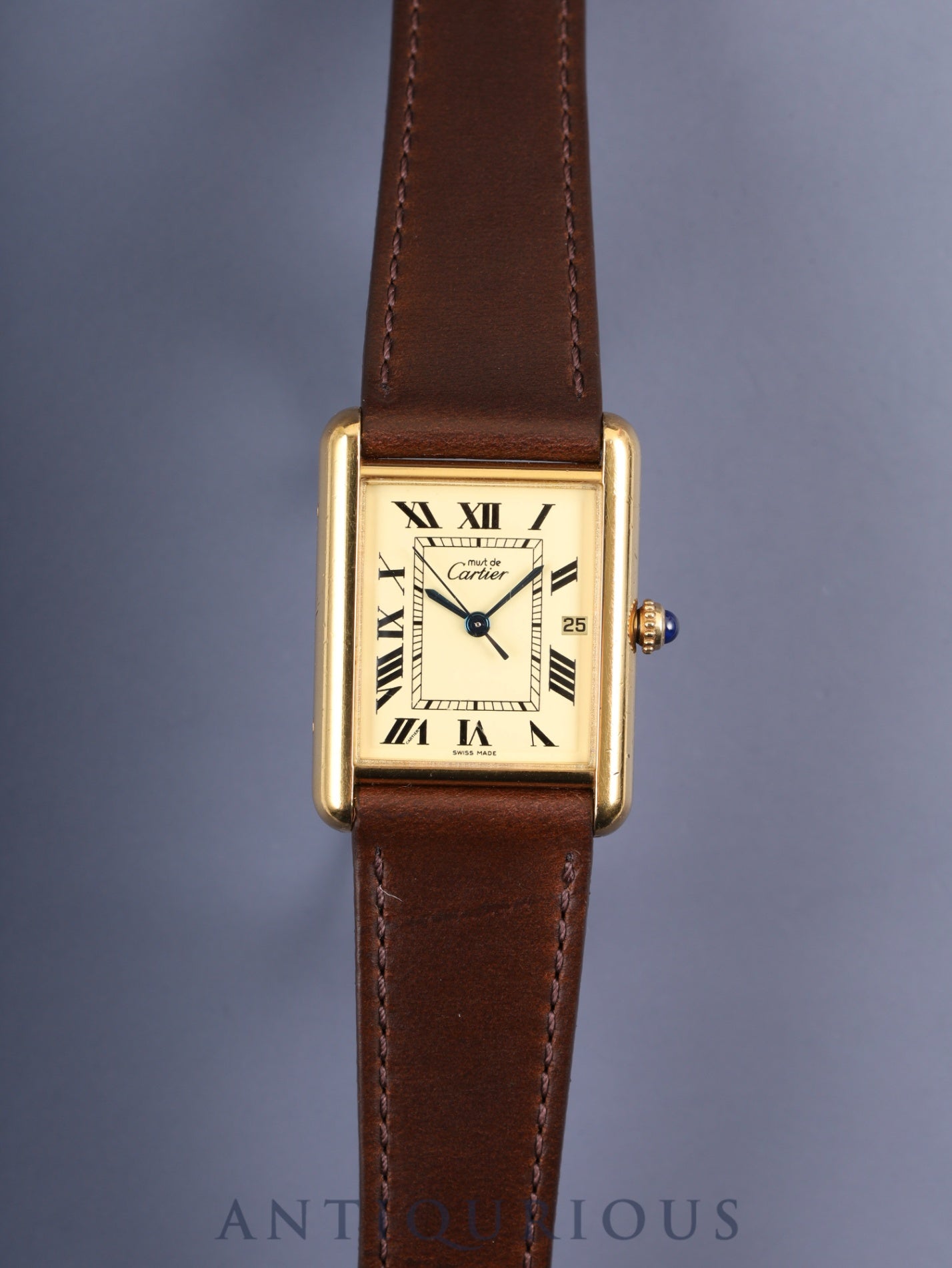 カルティエ マストタンク GM(XL) 2413 クォーツ Cal.687 SV925 革 純正Dバックル(GP) アイボリーローマン文字盤 箱 保証書(2005年) オーバーホール済み
