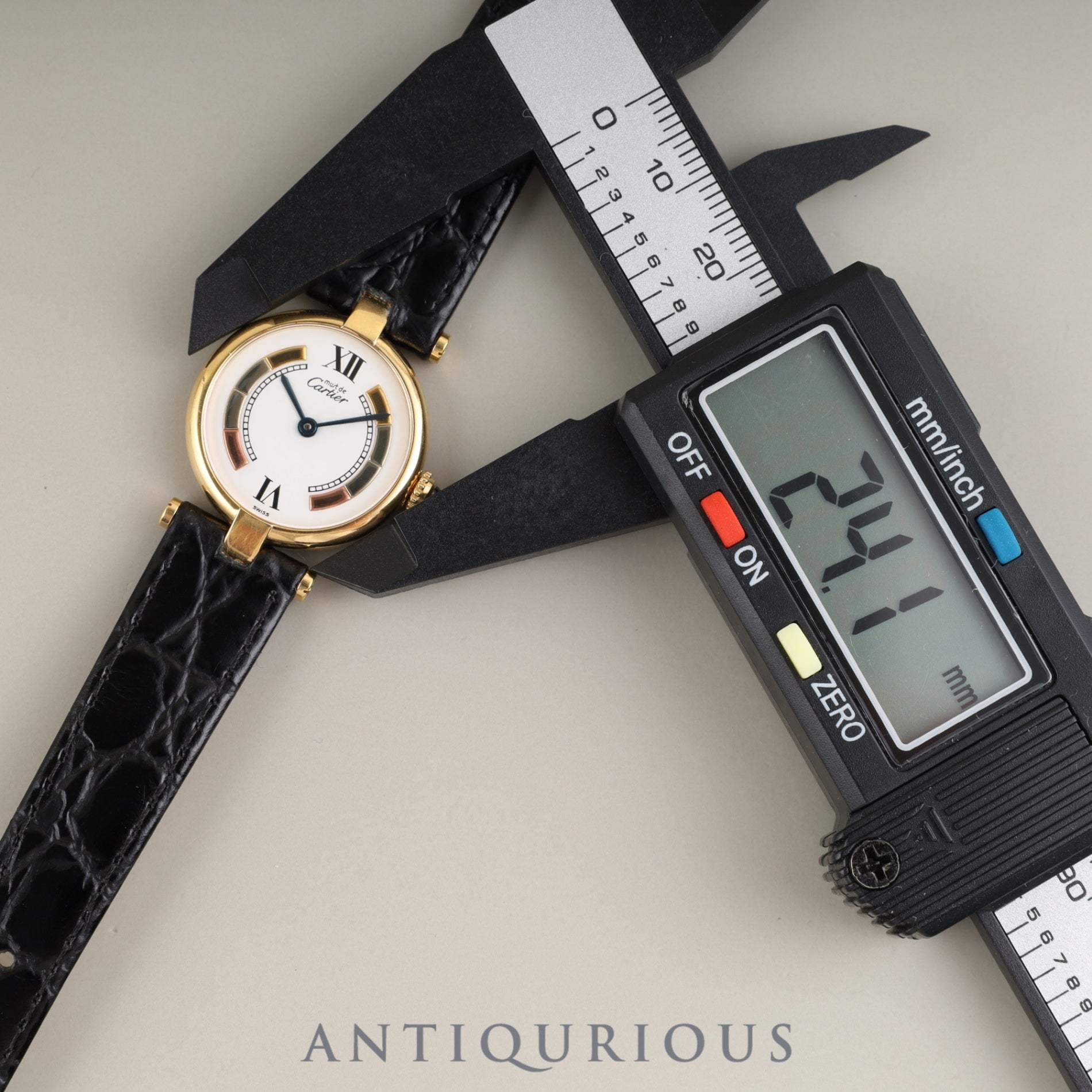 Cartier Must Vendôme VLC SM W1006554/590004 Quartz Caliber 90 SV925 Leather Strap with Genuine GP Buckle, Side Trinity Dial, Box, Overhauled