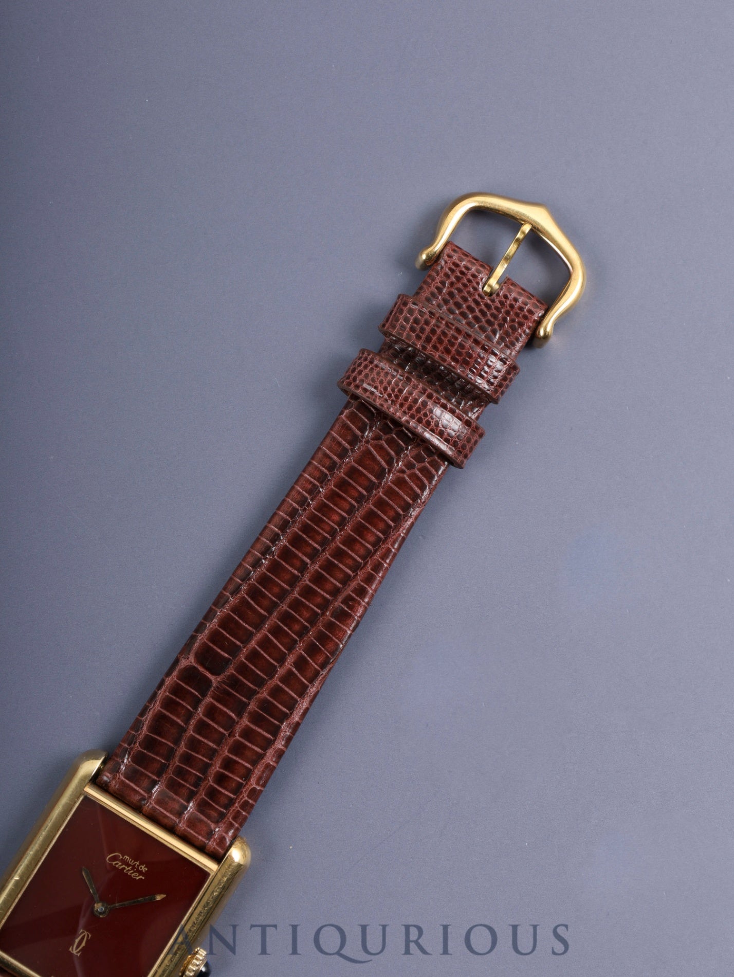 カルティエ マストタンク LM 手巻き Cal.78-1 SV925 革 純正尾錠(GP) ボルドー文字盤 ガーネットダイアル オーバーホール済み