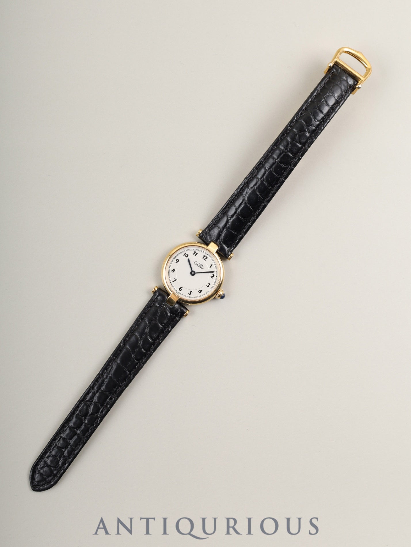 Cartier Must Vendôme VLC SM 590004 Quartz Caliber 90 SV925 Leather Strap with Genuine D-buckle (GP) Arabic Dial Overhauled