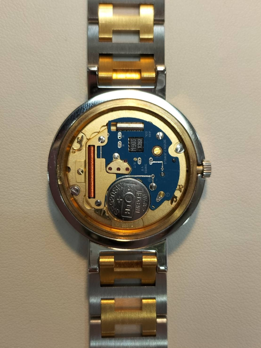 Hermes Clipper 48 03 Quartz SS/GP SS/GP White Dial Overhauled