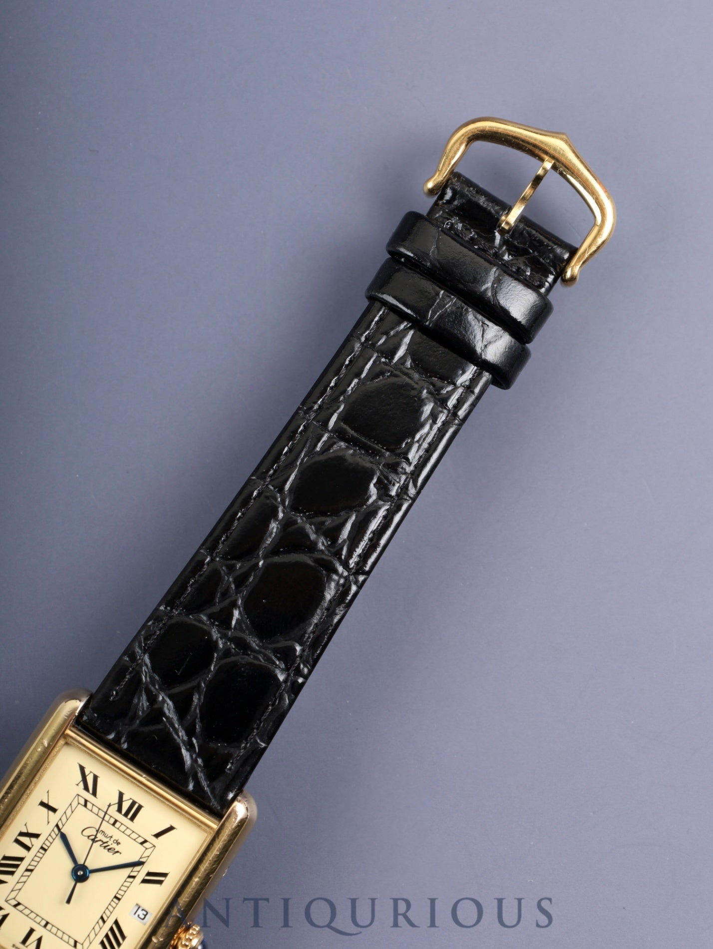 Cartier Must Tank GM (XL) 2413 Quartz Caliber 687 SV925 Leather Strap with Genuine GP Buckle, Ivory Roman Dial (SWISS MADE Marking), Overhauled