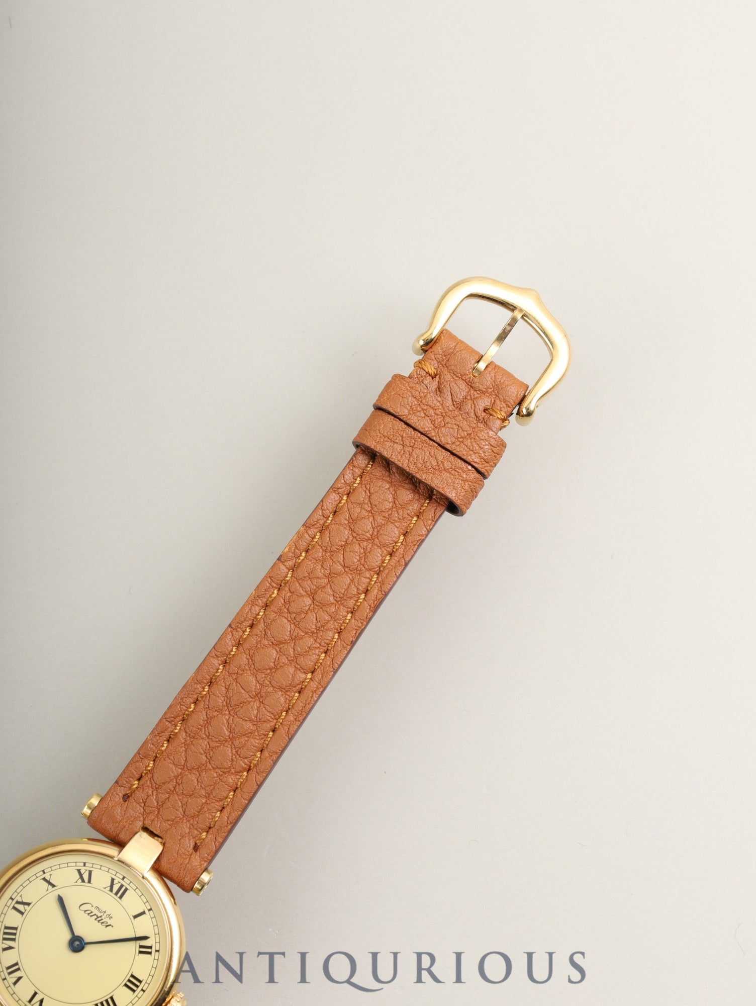 Cartier Must Vendôme VLC SM 590004 Quartz Caliber 90 SV925 Leather Watch with Genuine Pin Buckle (GP) Ivory Roman Dial Overhauled