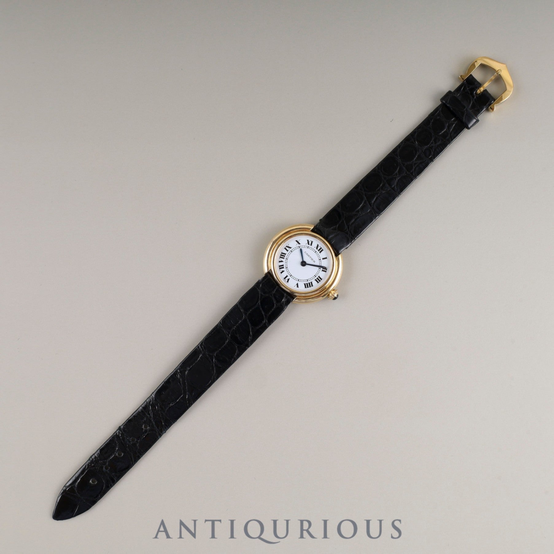 Cartier Vendôme Ellipse SM Manual Winding 750 Leather Strap with Genuine Buckle (750) White Roman Dial (PARIS Inscription) Warranty Card Overhauled