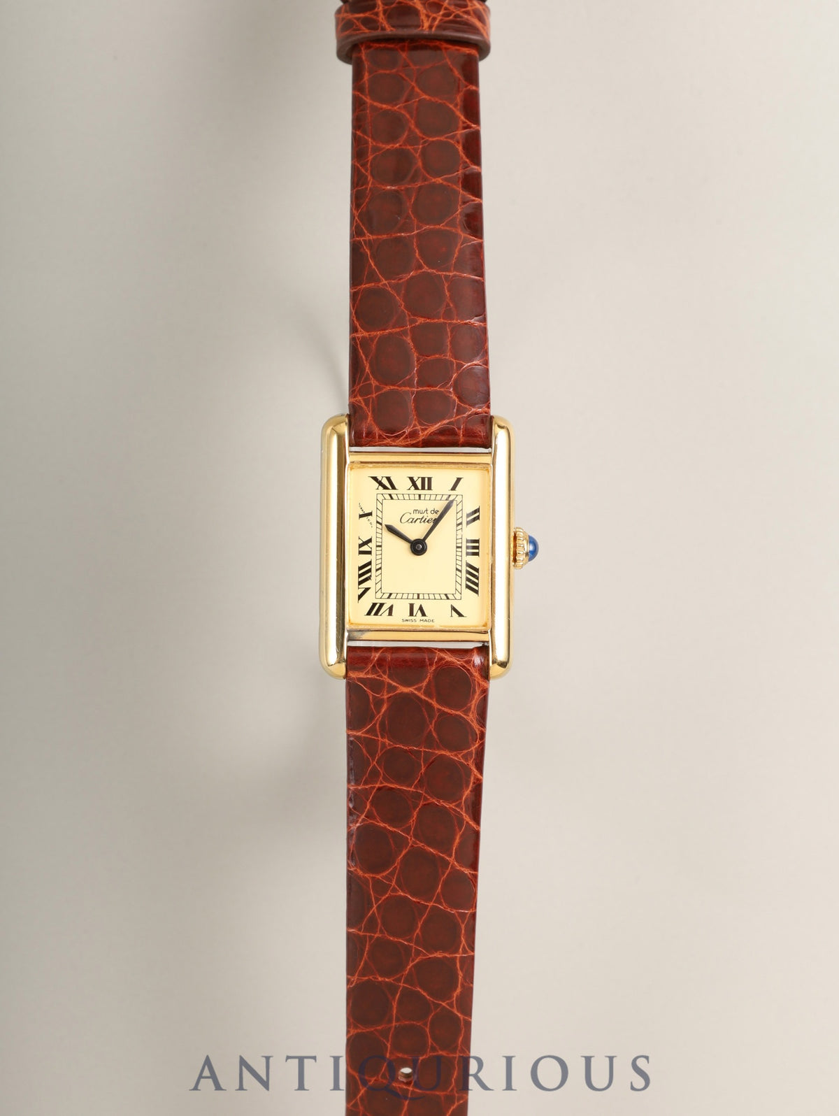 Cartier Must Tank SM Manual Winding Caliber 78-1 SV925 Leather Strap with Genuine GP Buckle, Ivory Roman Dial (SWISS MADE Marking), Overhauled