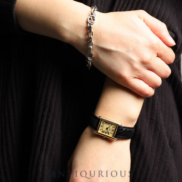 Cartier Must Tank SM 2974213 Manual winding V925 Leather Genuine D buckle (GP) Ivory Roman dial International permanent warranty (1982) Complete service completed at Cartier boutique