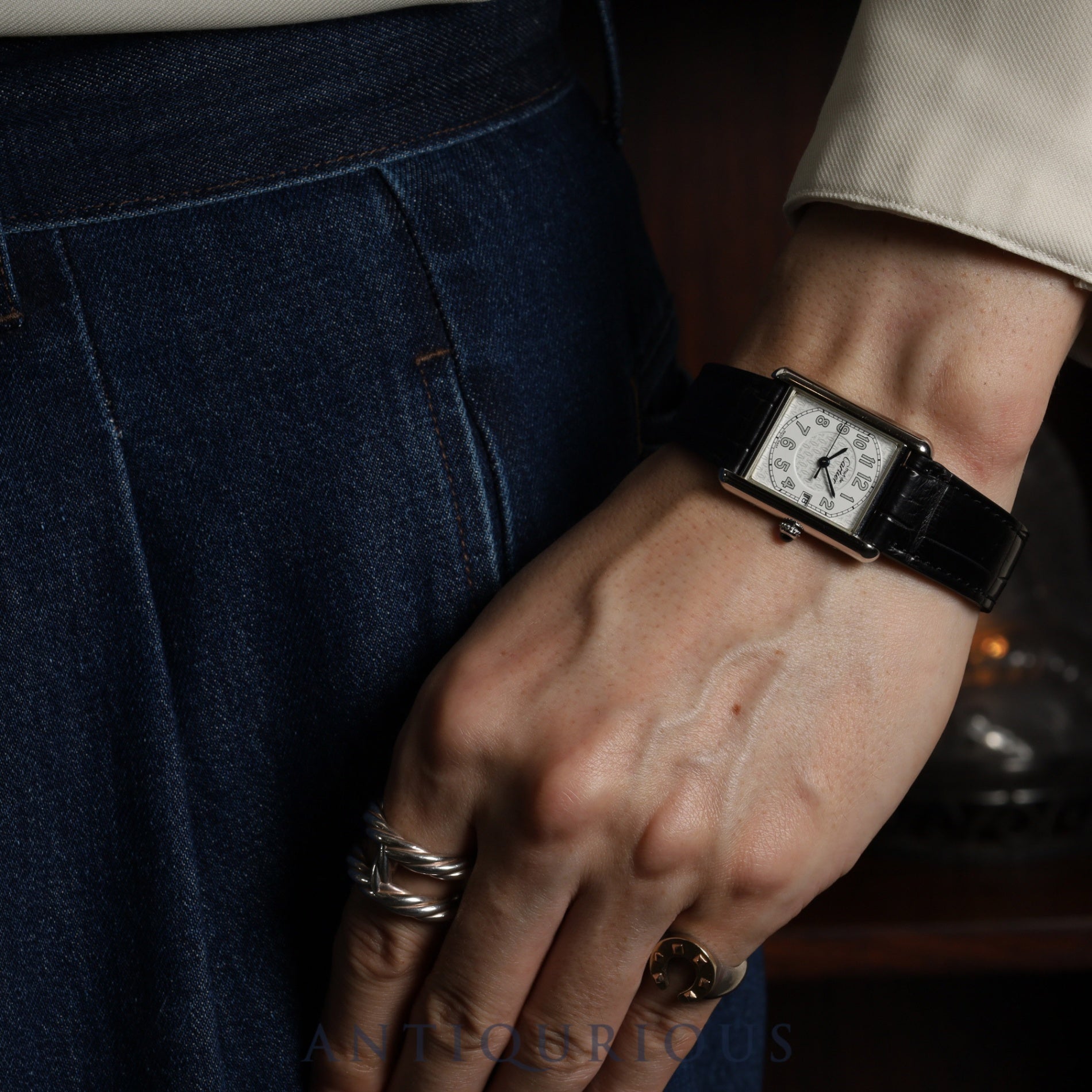 Cartier Must Tank GM (XL) 2414 Quartz Caliber 87 SV925 Leather Strap with Genuine D-Clock Buckle (Stainless Steel) Telephone Arabic Dial Overhauled