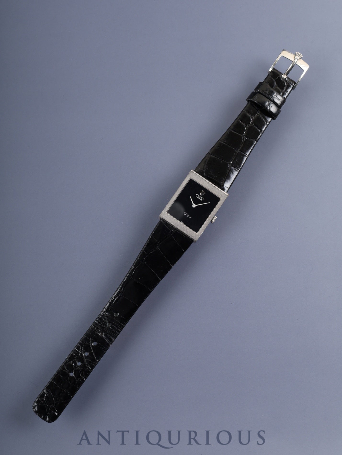 Rolex Cellini 4014 Manual Winding Caliber 1600 750WG Leather Strap with Genuine GP Buckle Black Dial No. 33 (1971) Overhauled