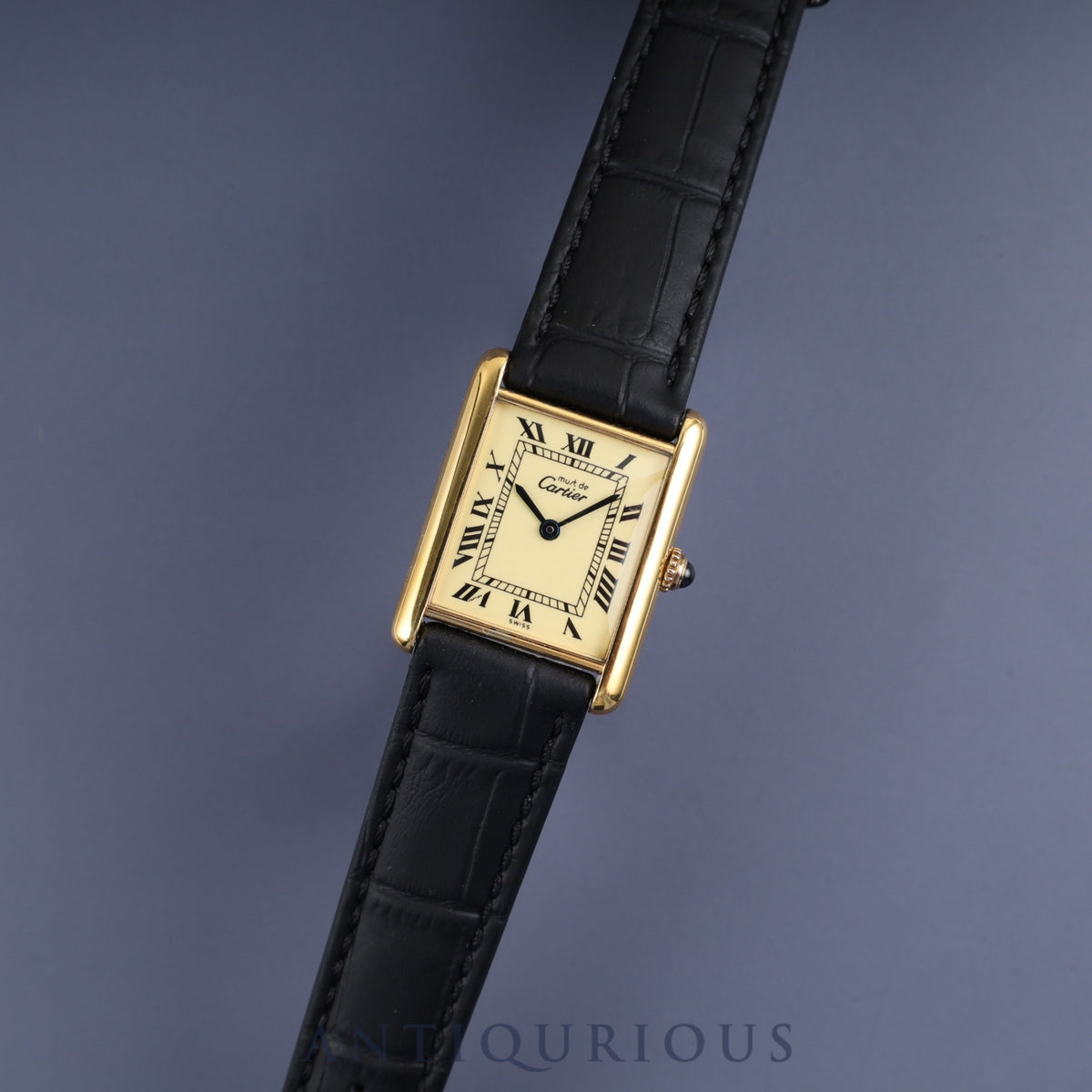 Cartier Must Tank LM 590005, Quartz movement, SV925, Leather, Genuine buckle (GP), Ivory Roman dial, Fully serviced at a Cartier boutique