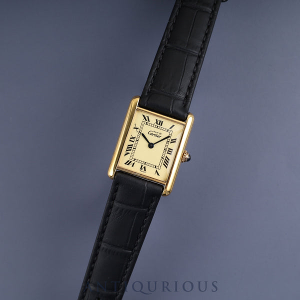 カルティエ マストタンク LM 590005 クォーツ SV925 革 純正尾錠(GP) アイボリーローマン文字盤 カルティエブティックにてコンプリートサービス済み