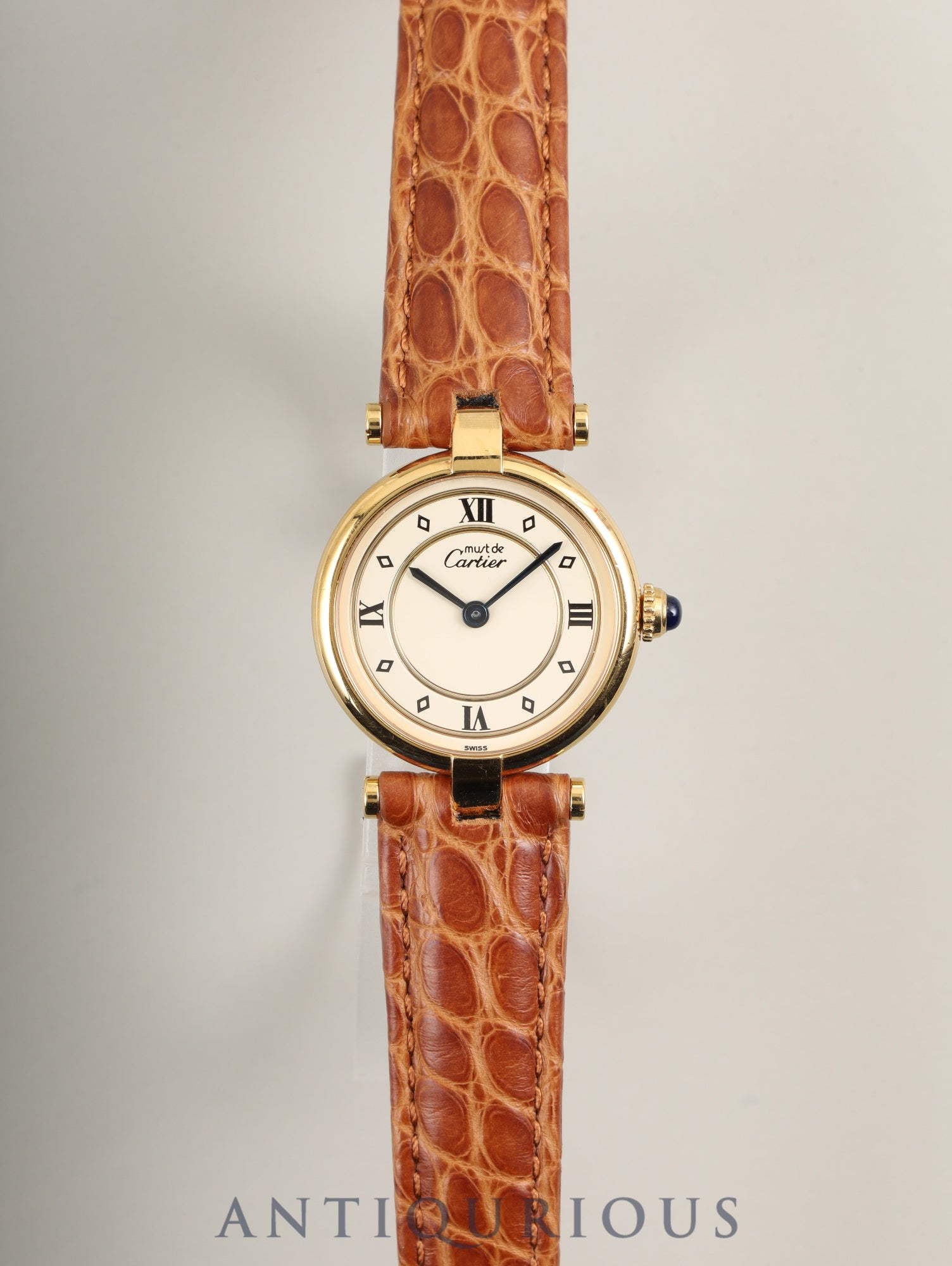 Cartier Must Vendôme VLC SM 590004 Quartz SV925 Leather Watch with Genuine D-buckle (GP) Ivory 4-point Roman Dial Overhauled