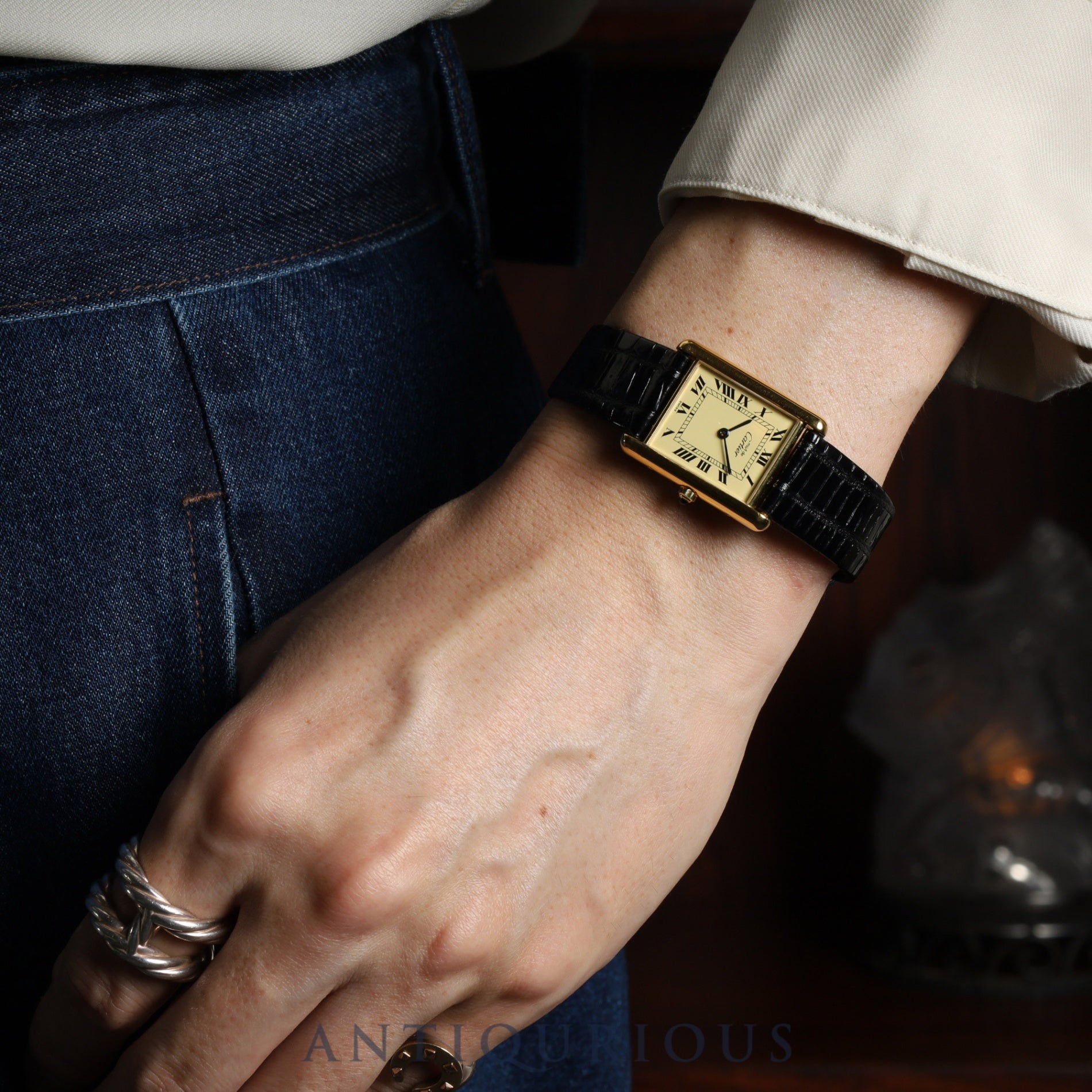 カルティエ マストタンク LM 6 81006 クォーツ Cal.81 925 革 純正尾錠(GP)アイボリーローマン文字盤 オーバーホール済み 新品仕上げ済み