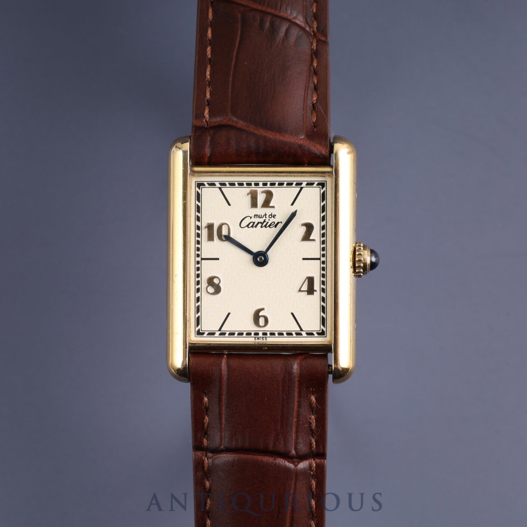 Cartier Must Tank LM 590005 Quartz Cal.90 SV925 Leather Genuine D Buckle (GP) Arabic CC Dial Overhauled