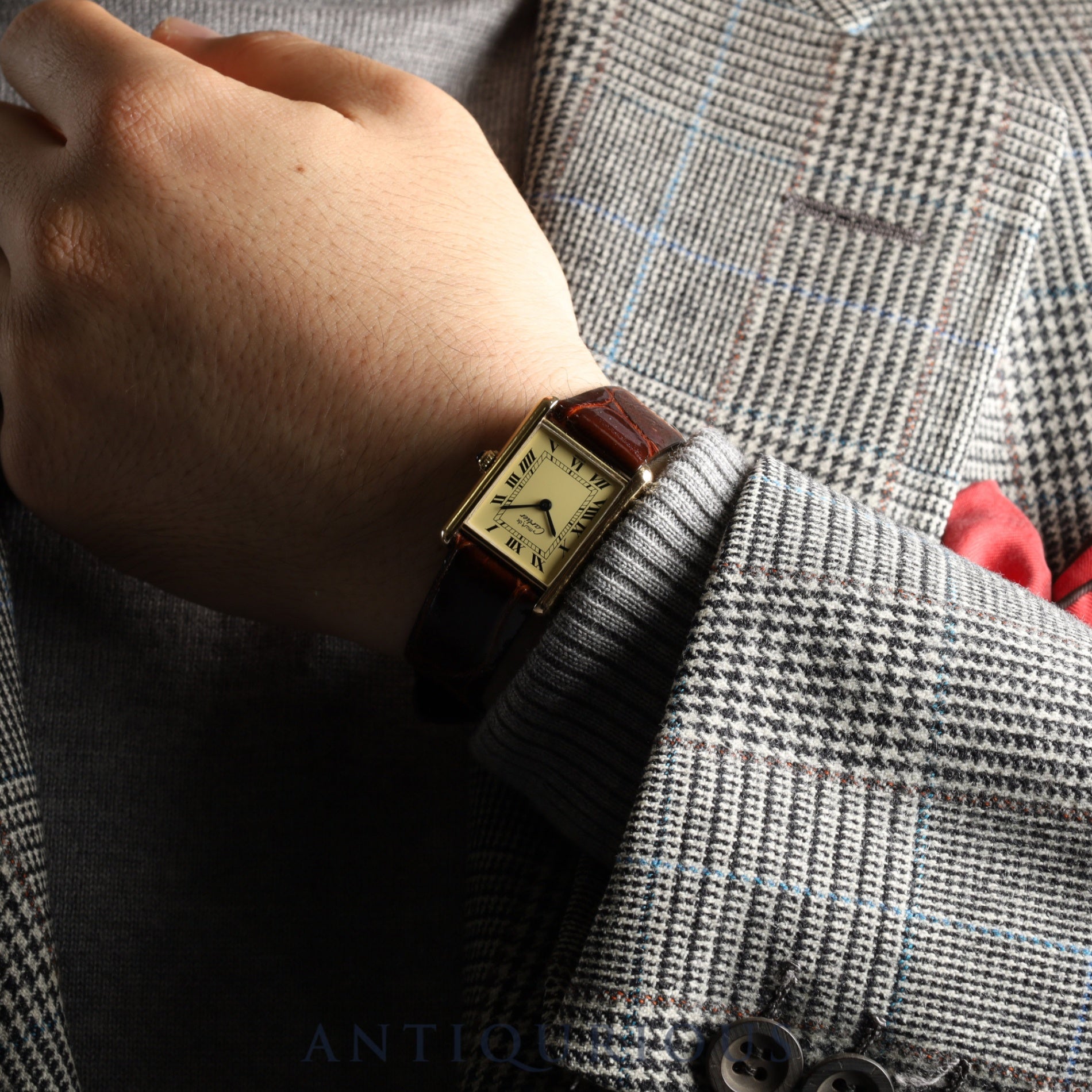 カルティエ マストタンク LM W1002754/1615 クォーツ Cal.90 SV925 革 純正尾錠(GP) アイボリーローマン文字盤 オーバーホール済み 新品仕上げ済み