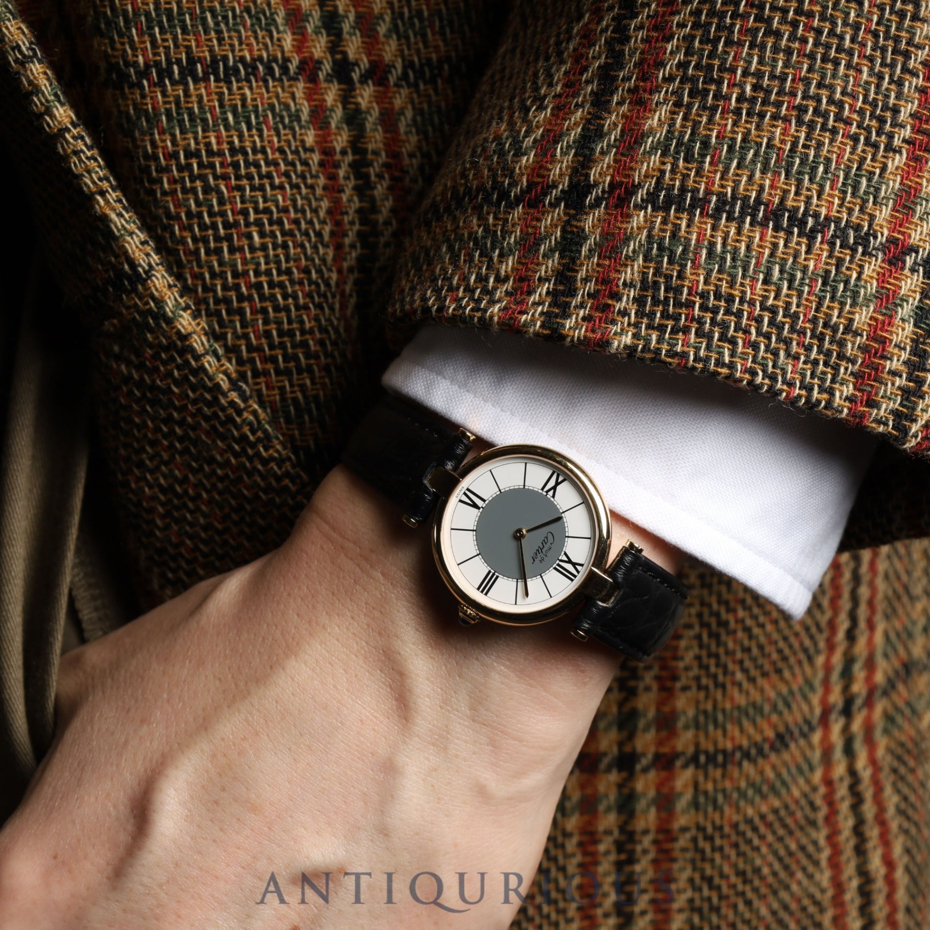 カルティエ マスト ヴァンドーム VLC LM 590003 クォーツ Cal.90 SV925 革 純正Dバックル(GP) センターグレー飛びローマン文字盤 オーバーホール済み