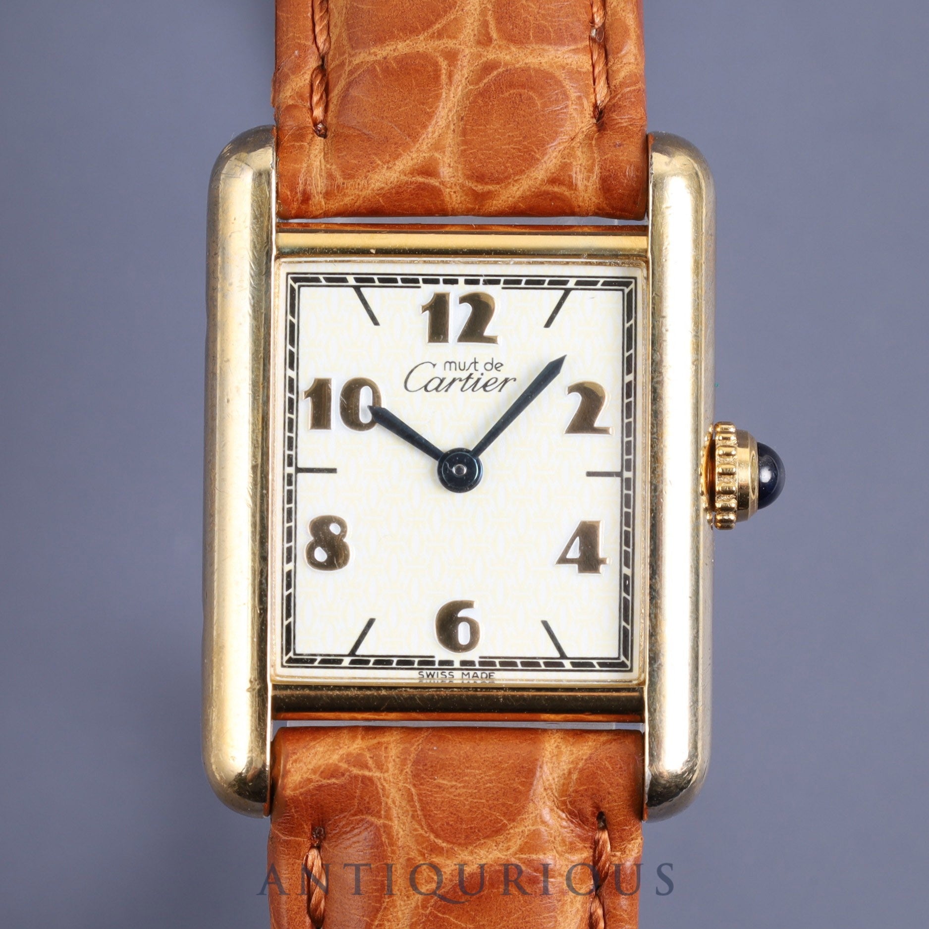 Cartier Must Tank SM 5057001 Quartz SV925 Leather Genuine D Buckle (GP) Arabic CC Dial Complete service (full maintenance) completed at Cartier boutique