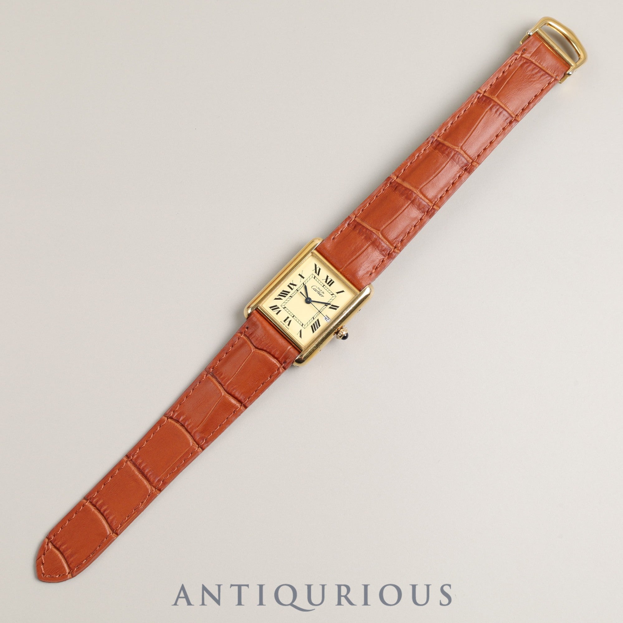 Cartier Must Tank GM (XL) Date QZ SV925 Leather Genuine Buckle (GP) Ivory Dial Box Overhauled