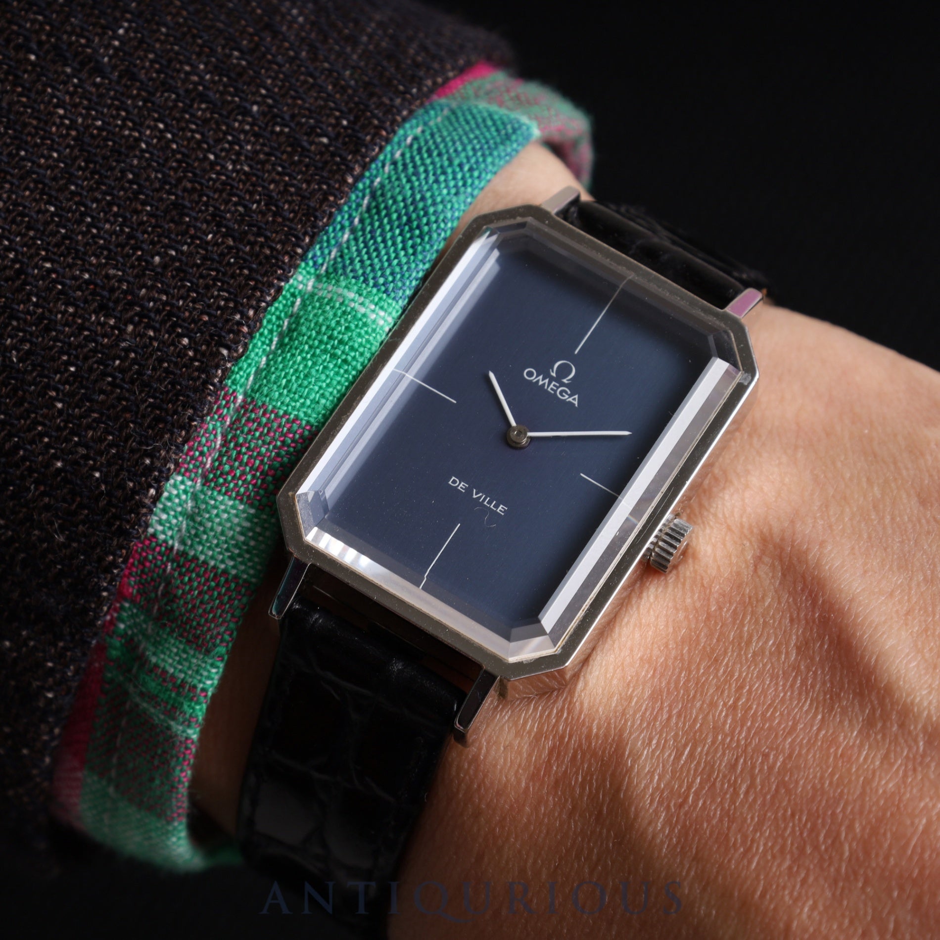 オメガ デ・ヴィル グリマデザイン 5110378 手巻き SS 革 社外尾錠(SS) ブルー文字盤 オーバーホール済み