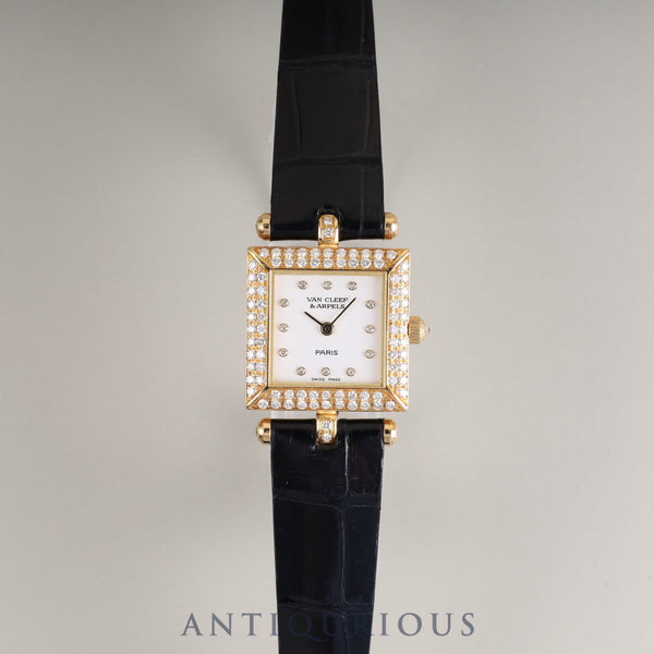 Van Cleef & Arpels Fantasy Carre 122645 Quartz Cal.976.001 18K Genuine leather strap Genuine buckle (750) 12P diamond/white dial Overhauled