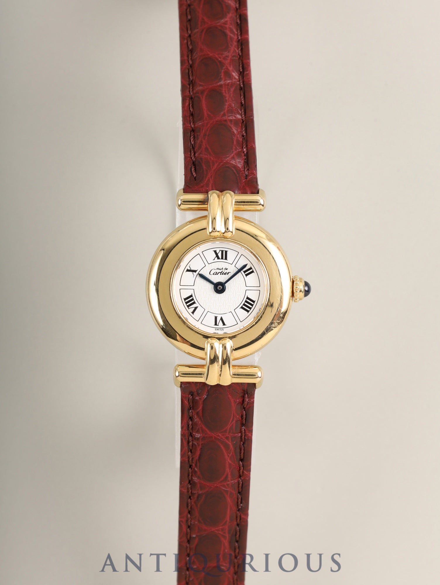 カルティエ マストコリゼ W1009954 / 1902 クォーツ Cal.90.06 SV925 革 純正Dバックル(GP) ホワイト飛びローマン文字盤 箱 冊子 保証書(1996年)オーバーホール済み