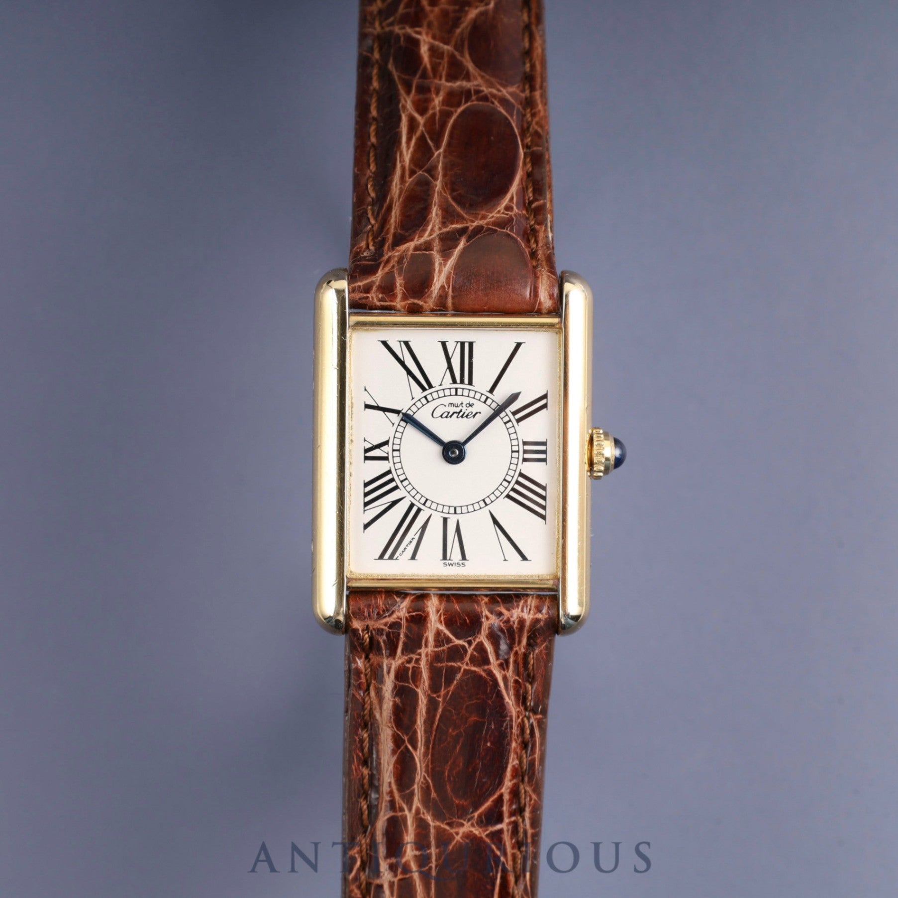 Cartier Must Tank LM W1005654 / 590005 Quartz Caliber 90 SV925 Leather Strap with Genuine GP Buckle, Opalescent Dial, Overhauled