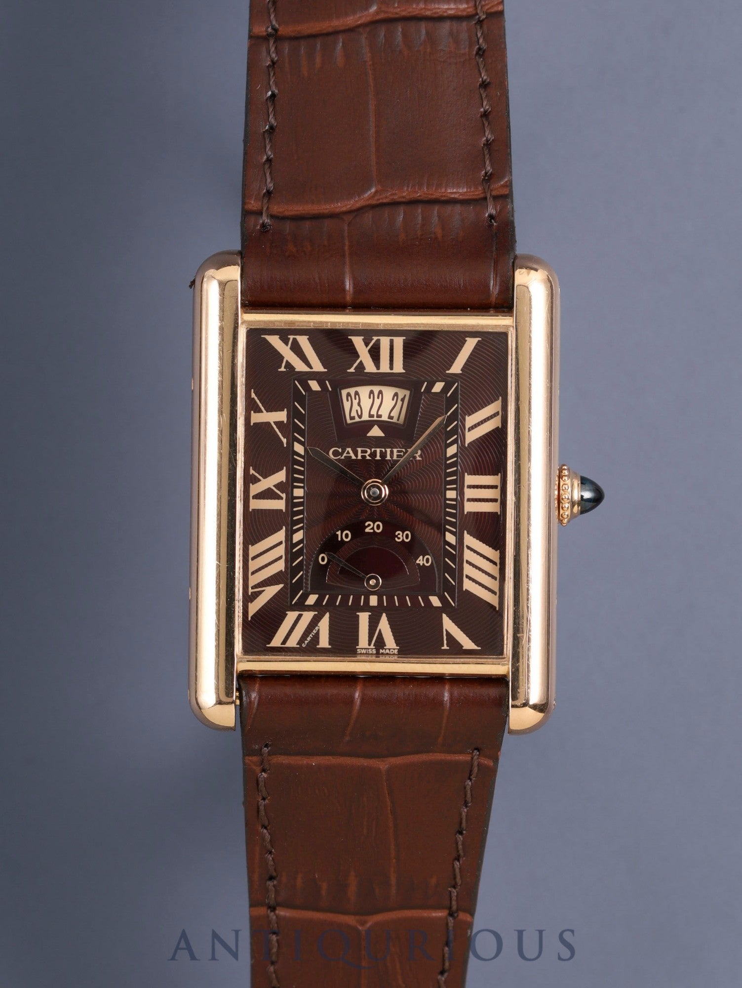 カルティエ タンクルイカルティエ XL マニュアルデイト W1560002/ 3185 手巻き Cal.9753MC 750PG 純正Dバックル(750PG) ギョーシェブラウンローマン文字盤 純正レザーベルト オーバーホール済み