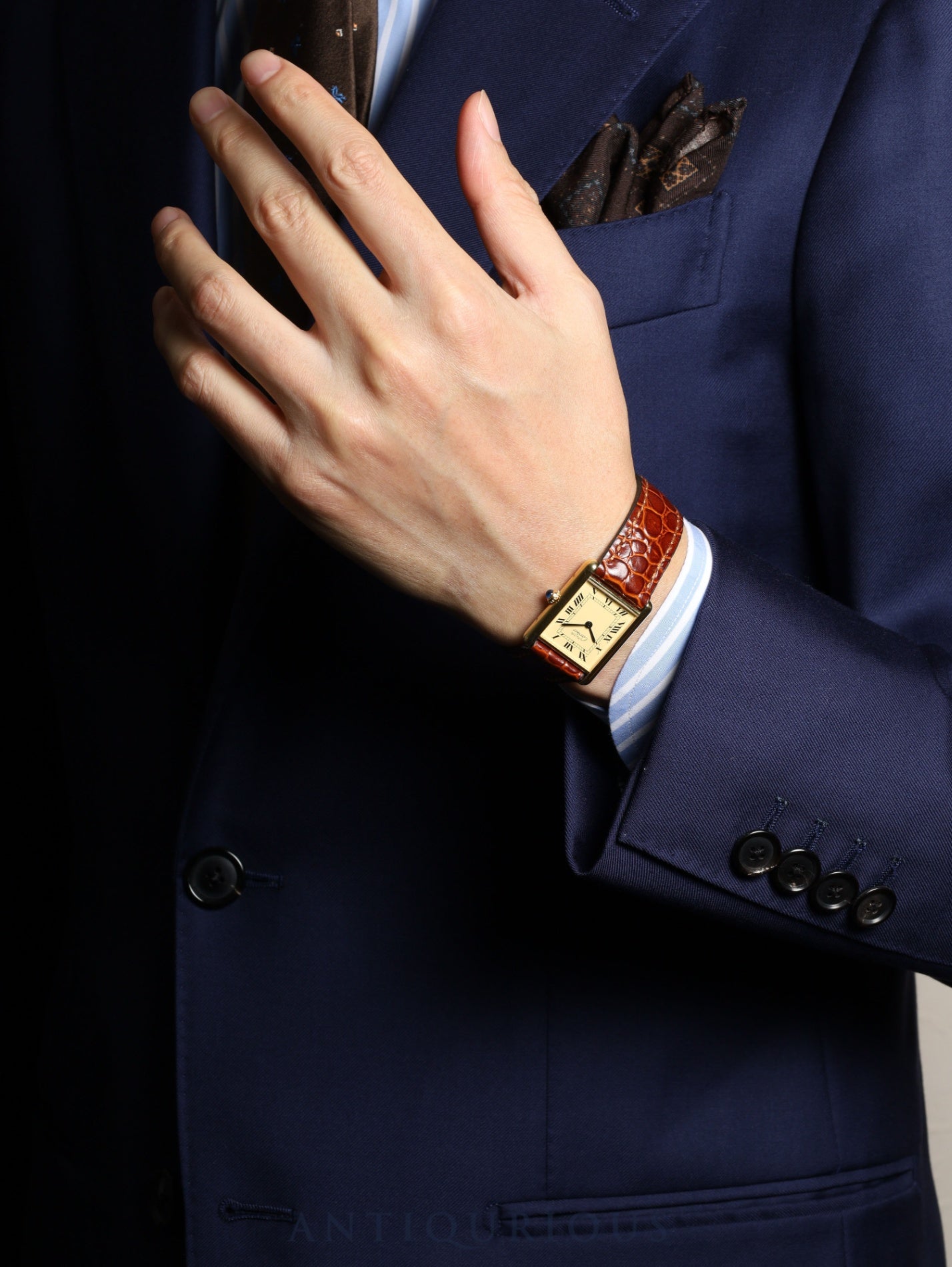 カルティエ マストタンク LM 590005 クォーツ Cal.690 SV925 革 純正尾錠(GP)アイボリーローマン文字盤(SWISS MADE表記) オーバーホール済み 新品仕上げ済み