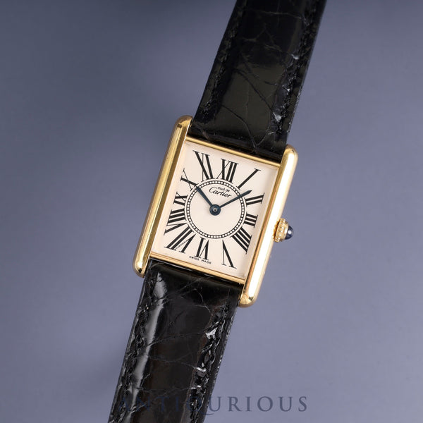 Cartier Must Tank LM 590005 Quartz Cal.690 SV925 Leather Genuine Buckle (GP) Opalan Dial Overhauled and Finished to Like New