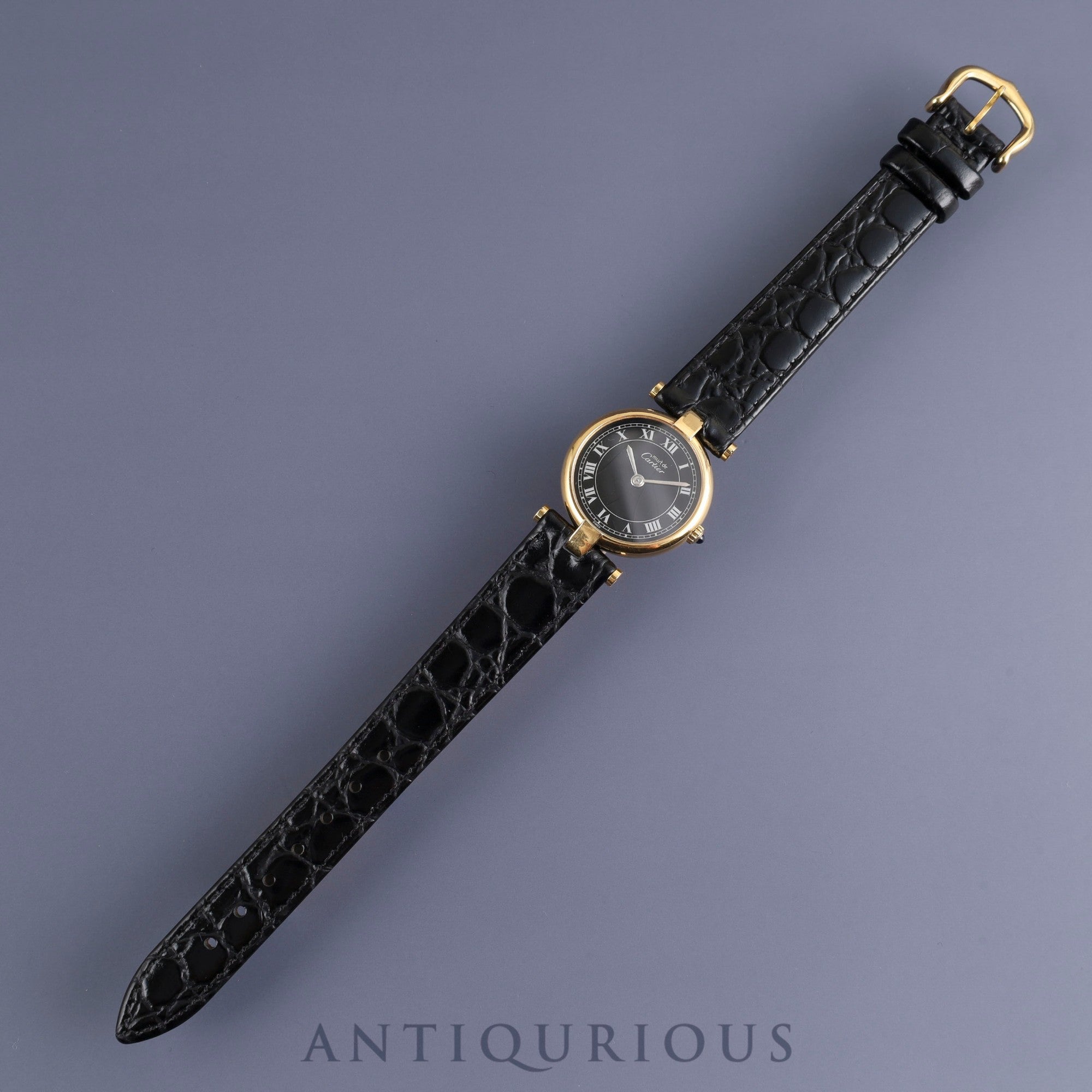 Cartier Must Vendome VLC SM 84978913 Quartz Cal.81 SV925 Leather Genuine Buckle (GP) Black Roman Dial Warranty (1983) Overhauled
