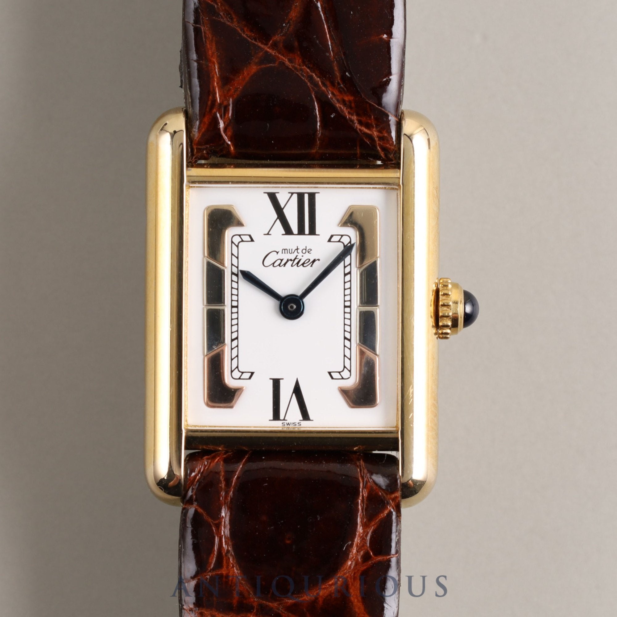 Cartier Must Tank SM W1006354 / 5057001 Quartz Cal.057 Leather Genuine Buckle (GP) Trinity Dial Overhauled