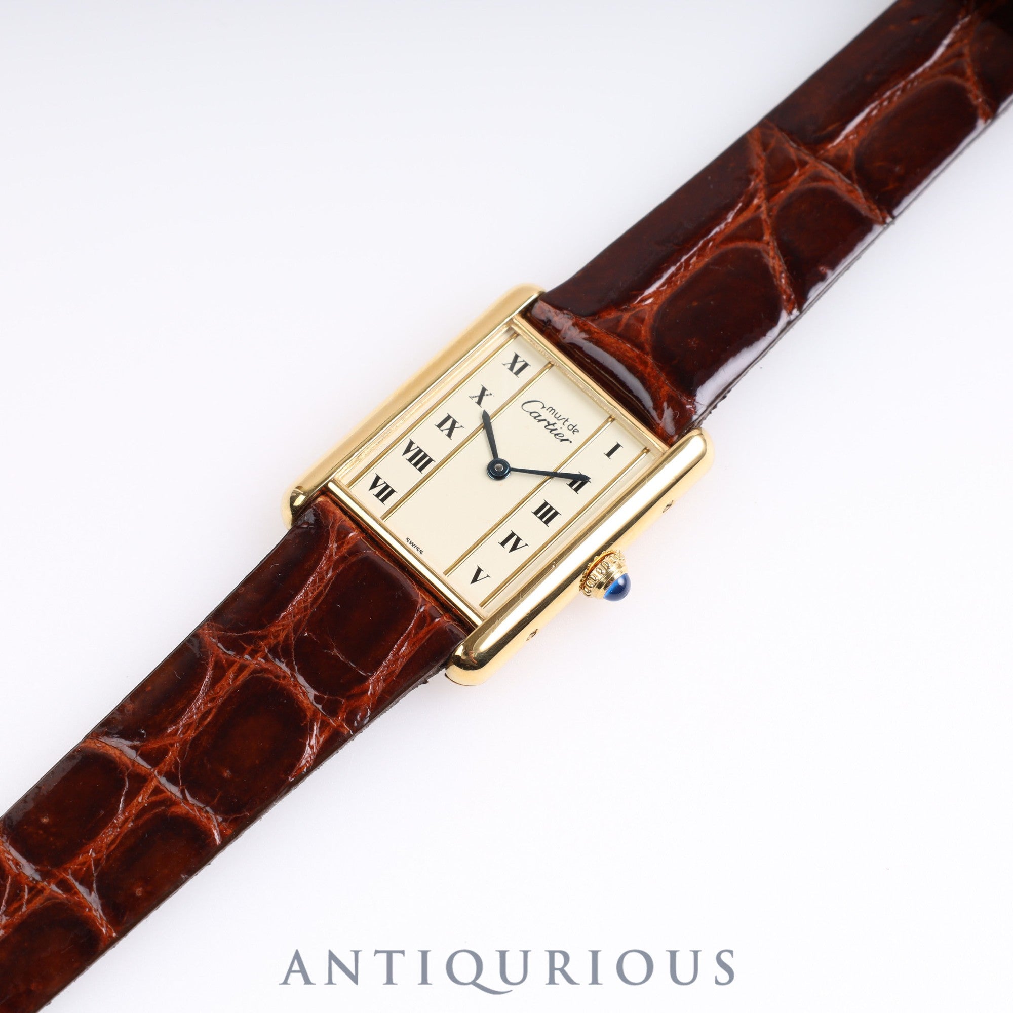 Cartier Must Tank LM QZ 590005 925 Leather Vertical Roman Dial
