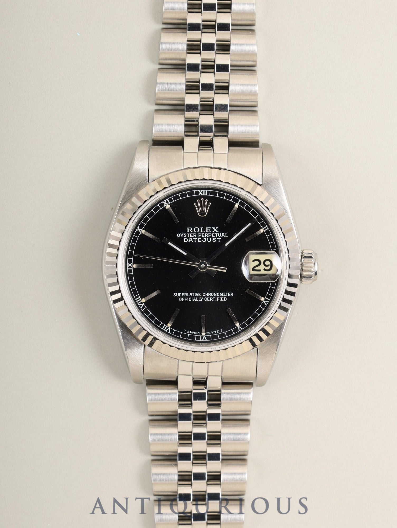 ロレックス デイトジャスト ボーイズ 68274 自動巻き Cal.2135 SS/WG SS ブラック文字盤(T SWISS MADE T表記)L番(1989年~1990年)保証書 オーバーホール済み