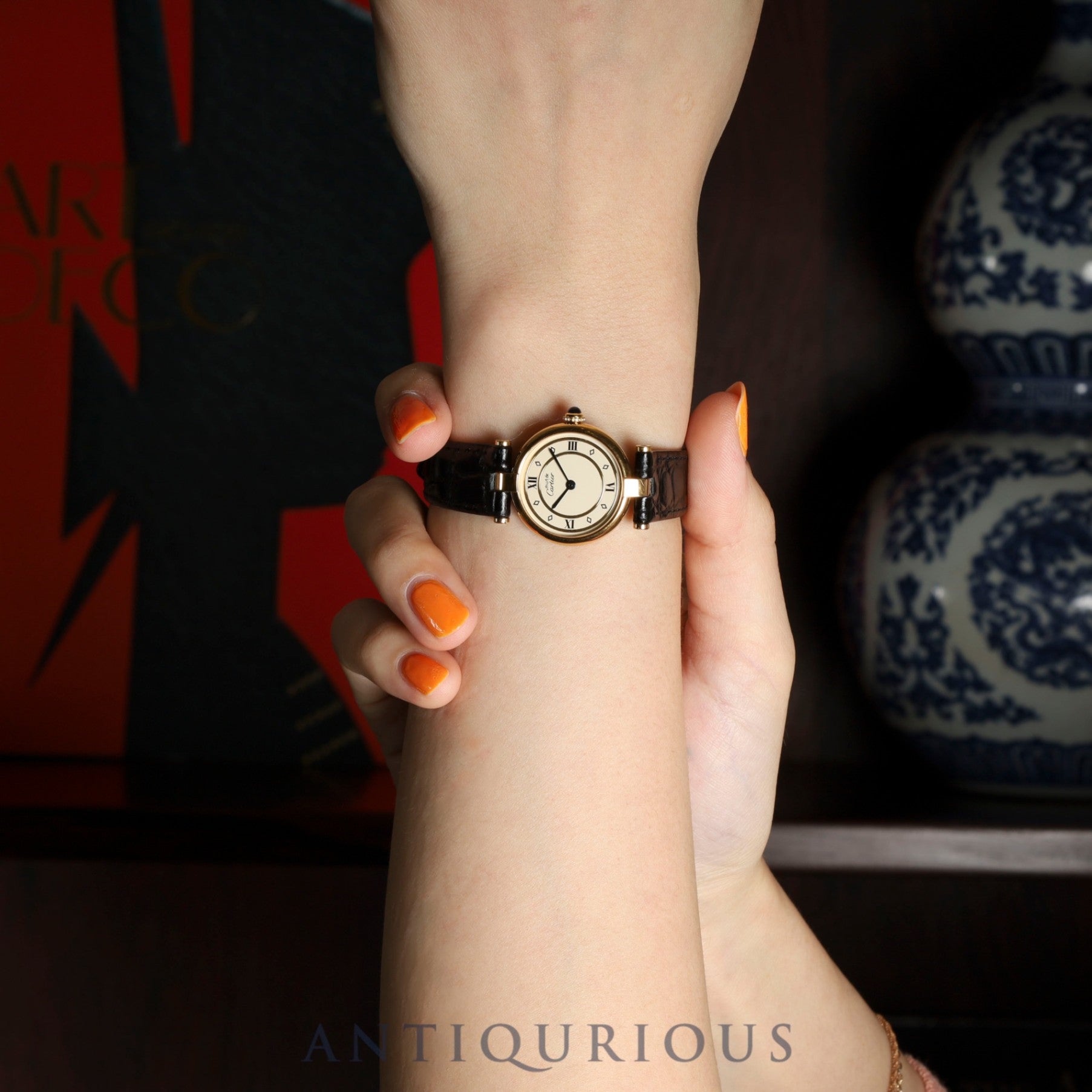 Cartier Must Vendôme VLC SM 590004 Quartz Caliber 90 SV925 Leather Strap with Genuine GP Buckle, Ivory 4-Point Roman Dial, Overhauled