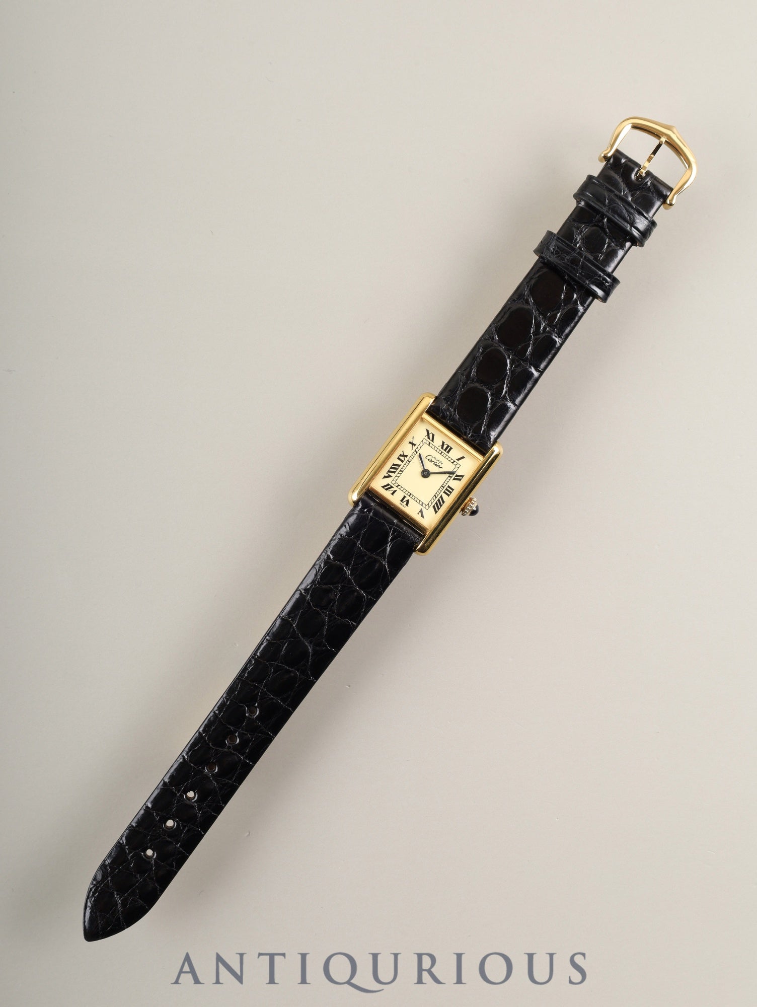 カルティエ マストタンク SM 手巻き Cal.90 SV925 革 純正尾錠(GP)アイボリーローマン文字盤 オーバーホール済み