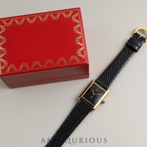 Cartier Must Tank LM Manual Winding Cal.78-1 SV925 Leather Genuine Buckle (GP) Black Onyx Dial Box