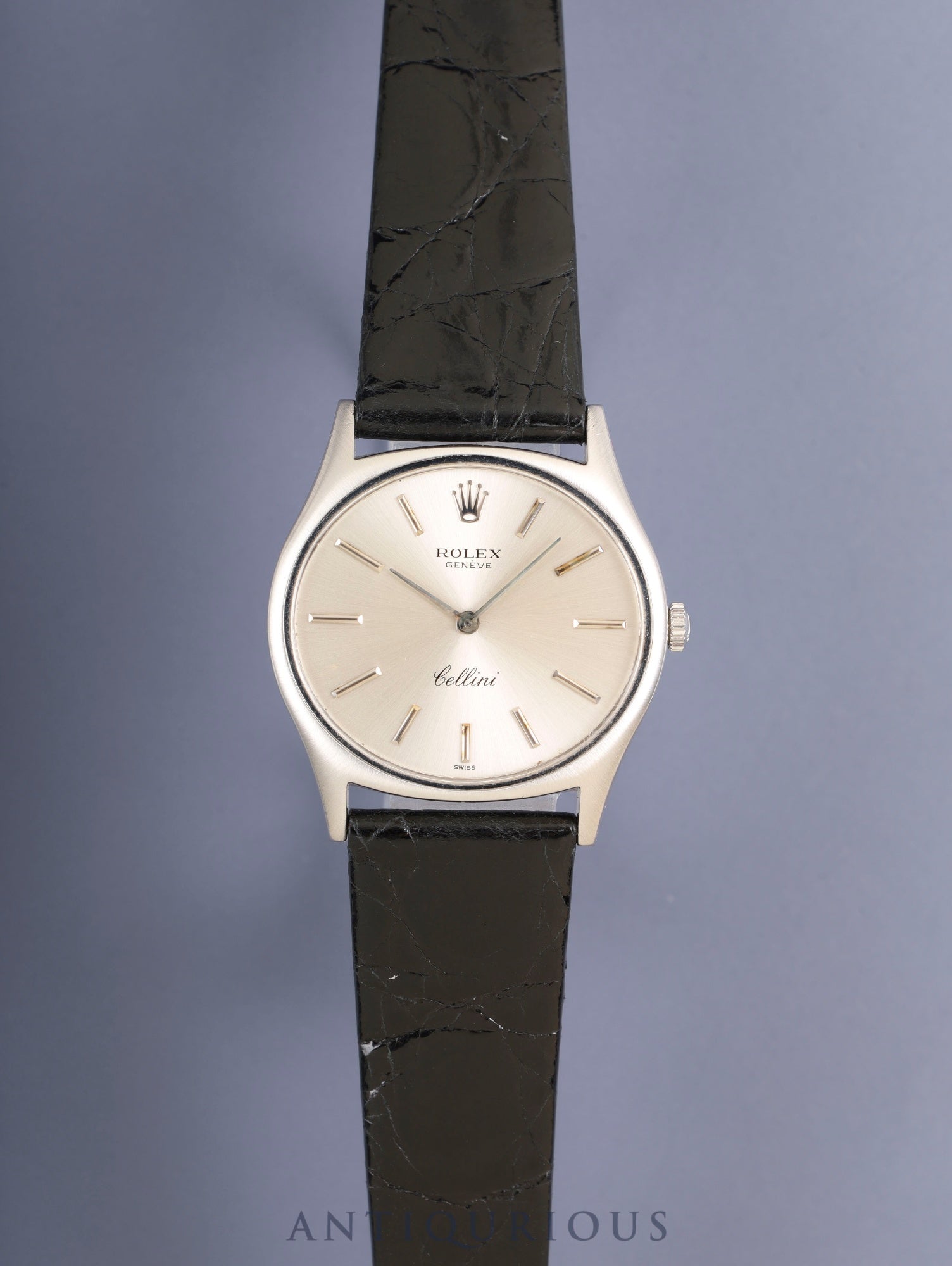 Rolex Cellini 3806 Manual Winding Caliber 1600 750WG Leather Strap with Genuine Stainless Steel Buckle Silver Dial No. 31 (1970) Overhauled