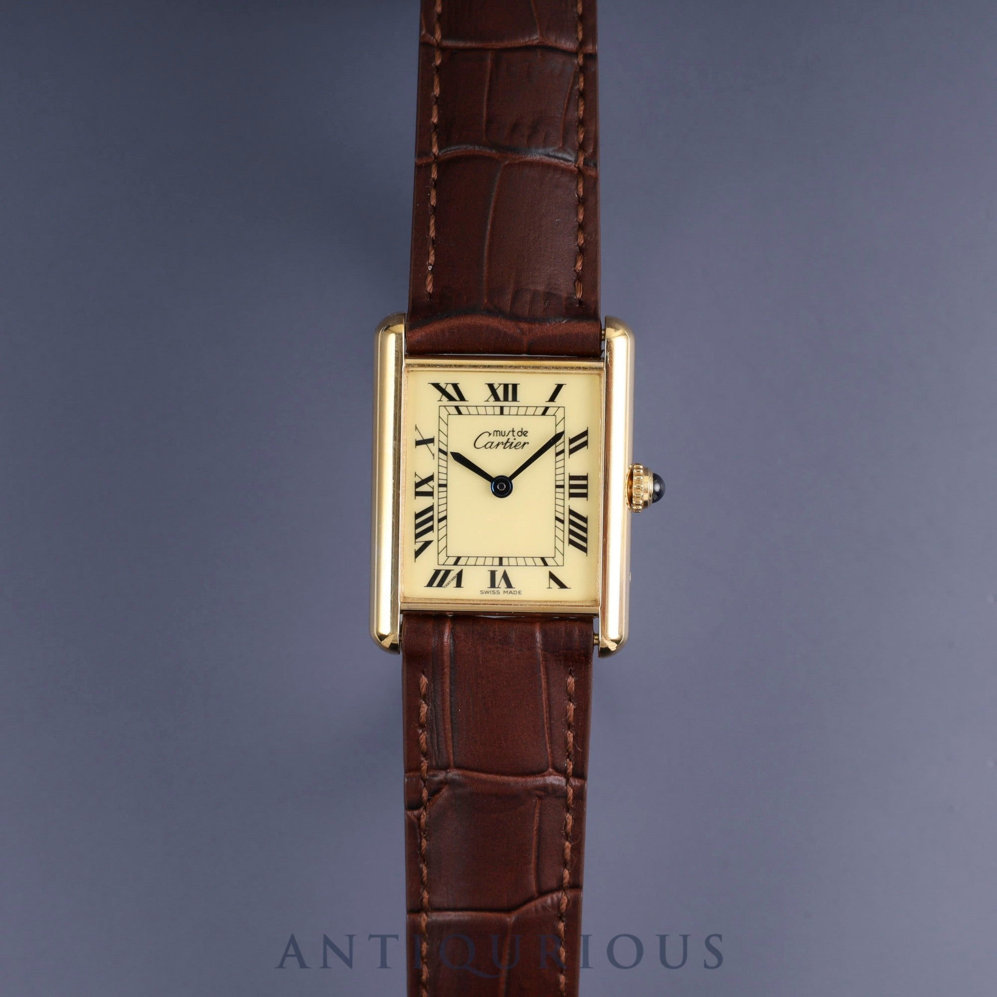 カルティエ マストタンク LM 1615 クォーツ Cal.- SV925 革 純正Dバックル(GP) アイボリーローマン文字盤 1996年頃〜1998年頃 カルティエブティックにてコンプリートサービス済み