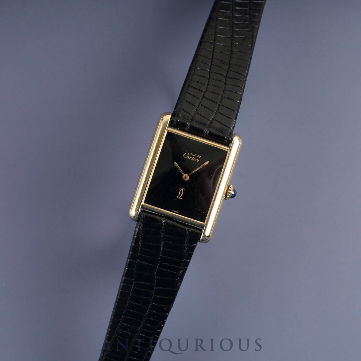 Cartier Must Tank LM Manual Winding Caliber 78-1 SV925 Leather Strap with Genuine GP Buckle, Onyx Dial, Circa 1976-1981, Overhauled