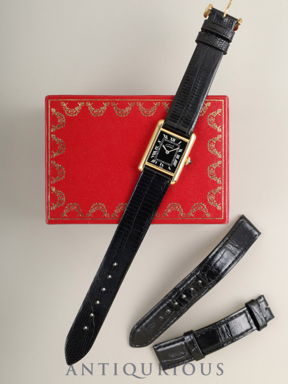 Cartier Must Tank SM Manual Winding SV925 Cal.2512-1 Leather Strap with Genuine GP Buckle, Black Roman Dial (SWISS Marking), Box, Genuine Leather Strap, Overhauled and Finished to Look Like New