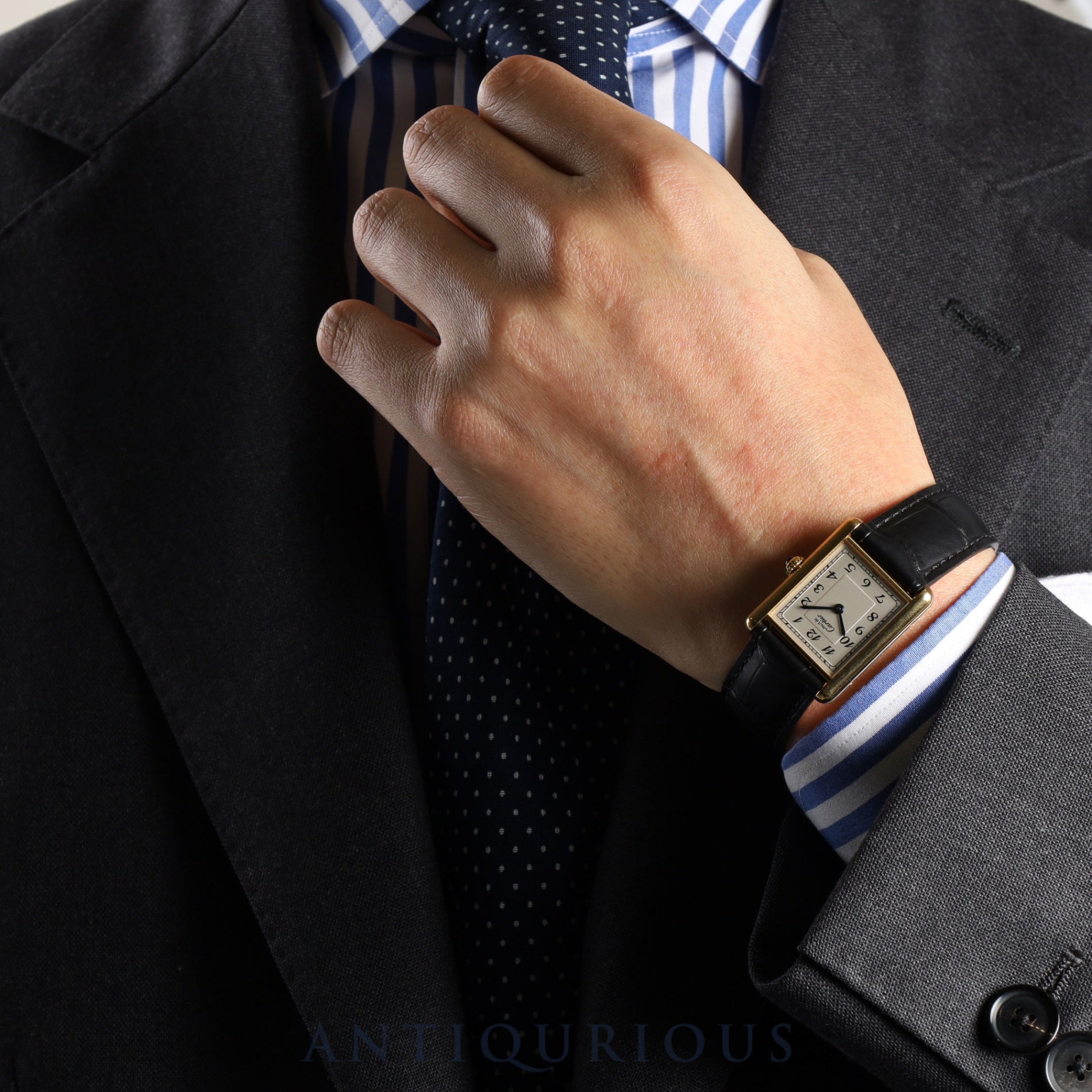 Cartier Must Tank LM 590005 Quartz Cal.90 SV925 Leather Genuine D-buckle (GP) White Arabic dial Overhauled