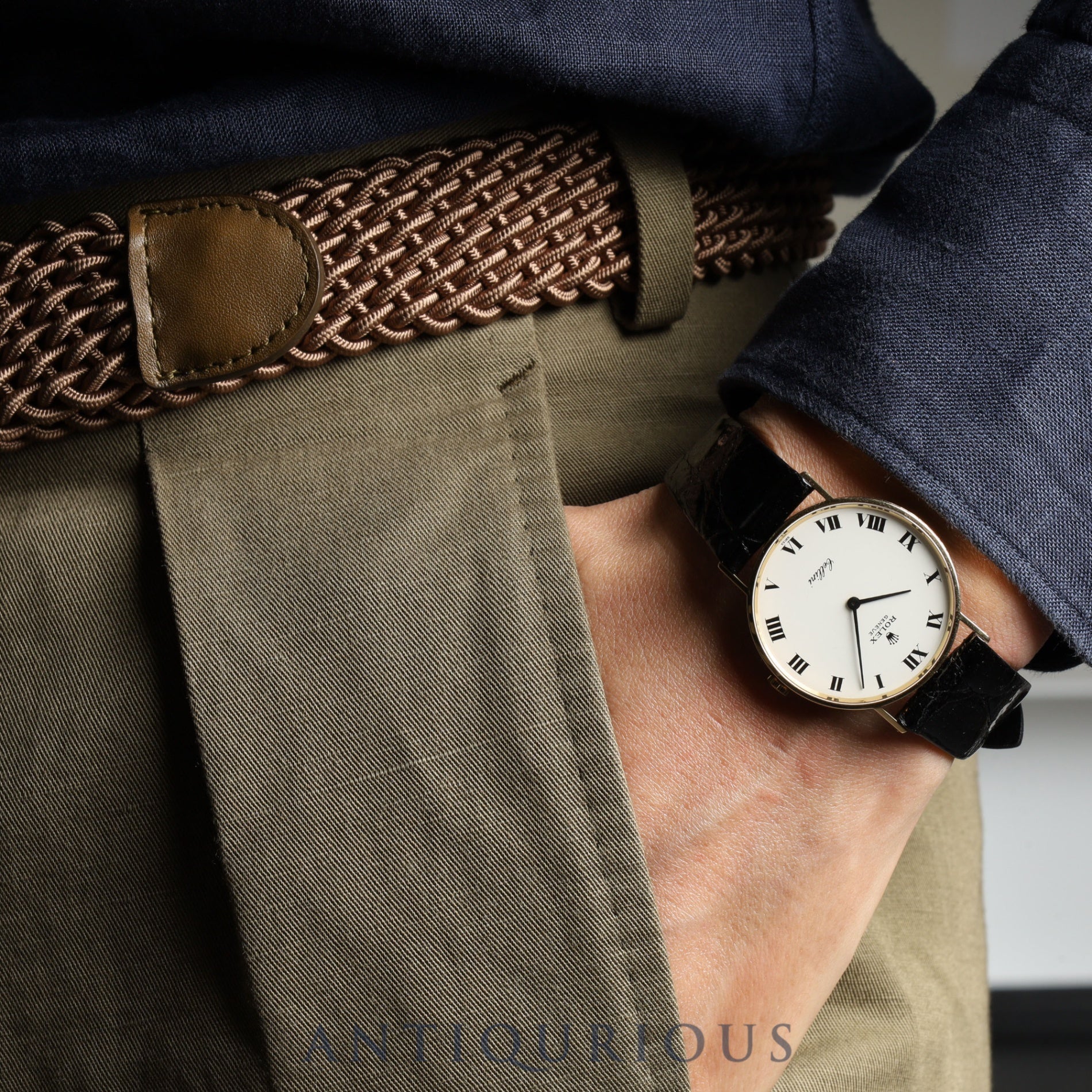 Rolex Cellini 3833 Manual winding Cal.1600 750 Leather Genuine buckle (GP) White Roman dial 1967 (23rd series) Overhauled