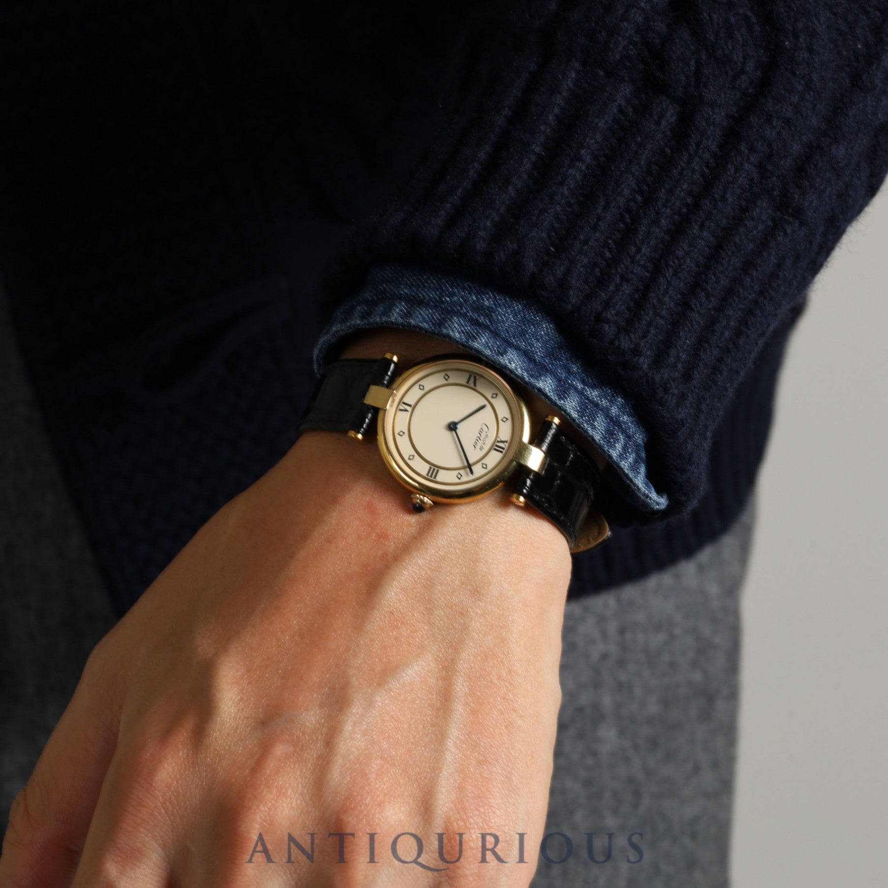 Cartier Must VLC Vendome LM 590003 Quartz Cal.690 SV925 Leather Genuine Buckle (GP) Ivory Dial Overhauled